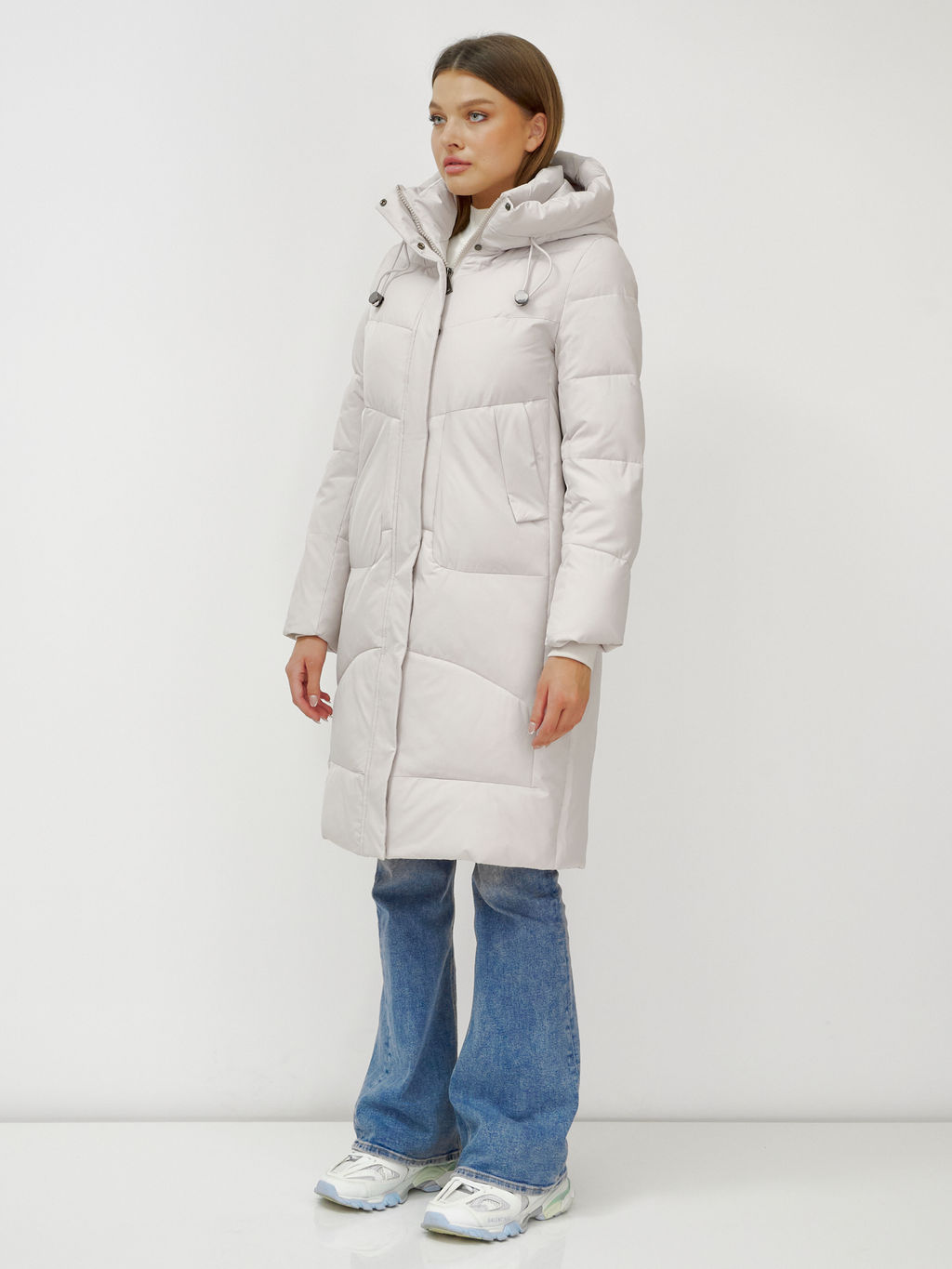 Куртка зимняя с капюшоном удлиненная стеганная бежевого цвета 9650B - Mtforce фото 3