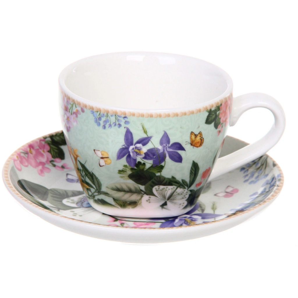 Чайный набор 4 предмета "Цветочная фантазия" (2 кружи 130мл+2 блюдца)