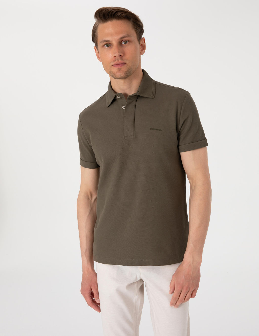 Haki Slim Fit %100 Pamuk K_vr_lmaz Amerikan Pike Polo Yaka Basic Ti__rt