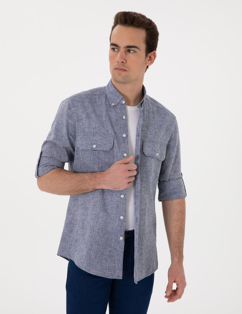 Рубашка Pierre Cardin Regular Fit темно-синяя с длинным рукавом