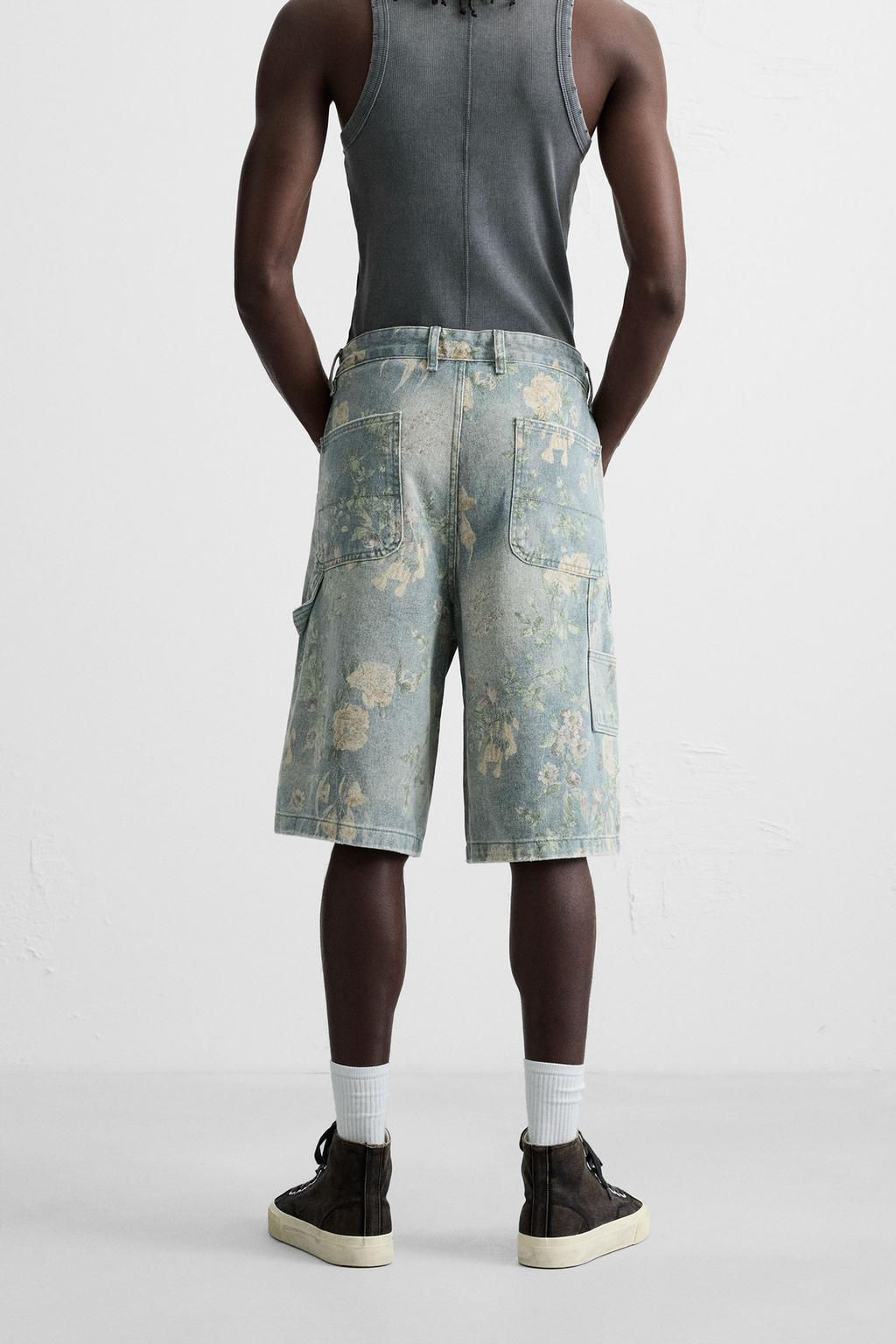 FLORAL PRINT CARPENTER POCKET BERMUDA SHORTS - Zara фото 3