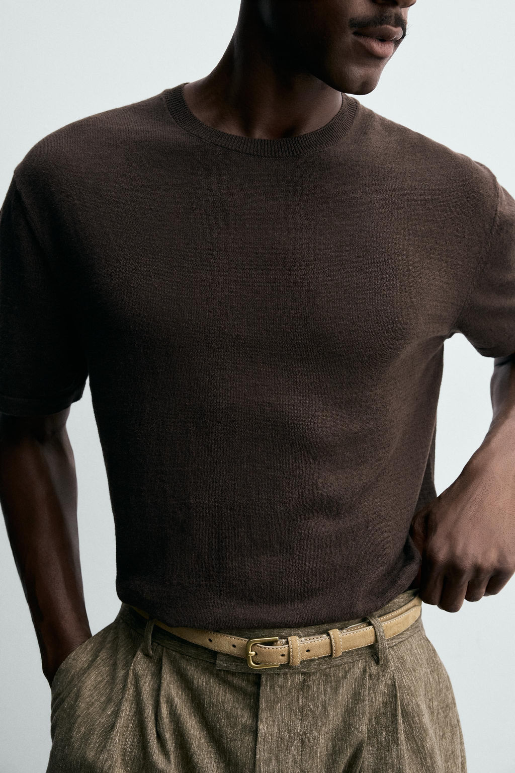 CAMISETA PUNTO  ALGOD?N -  LINO / Marr?n - Zara фото 6