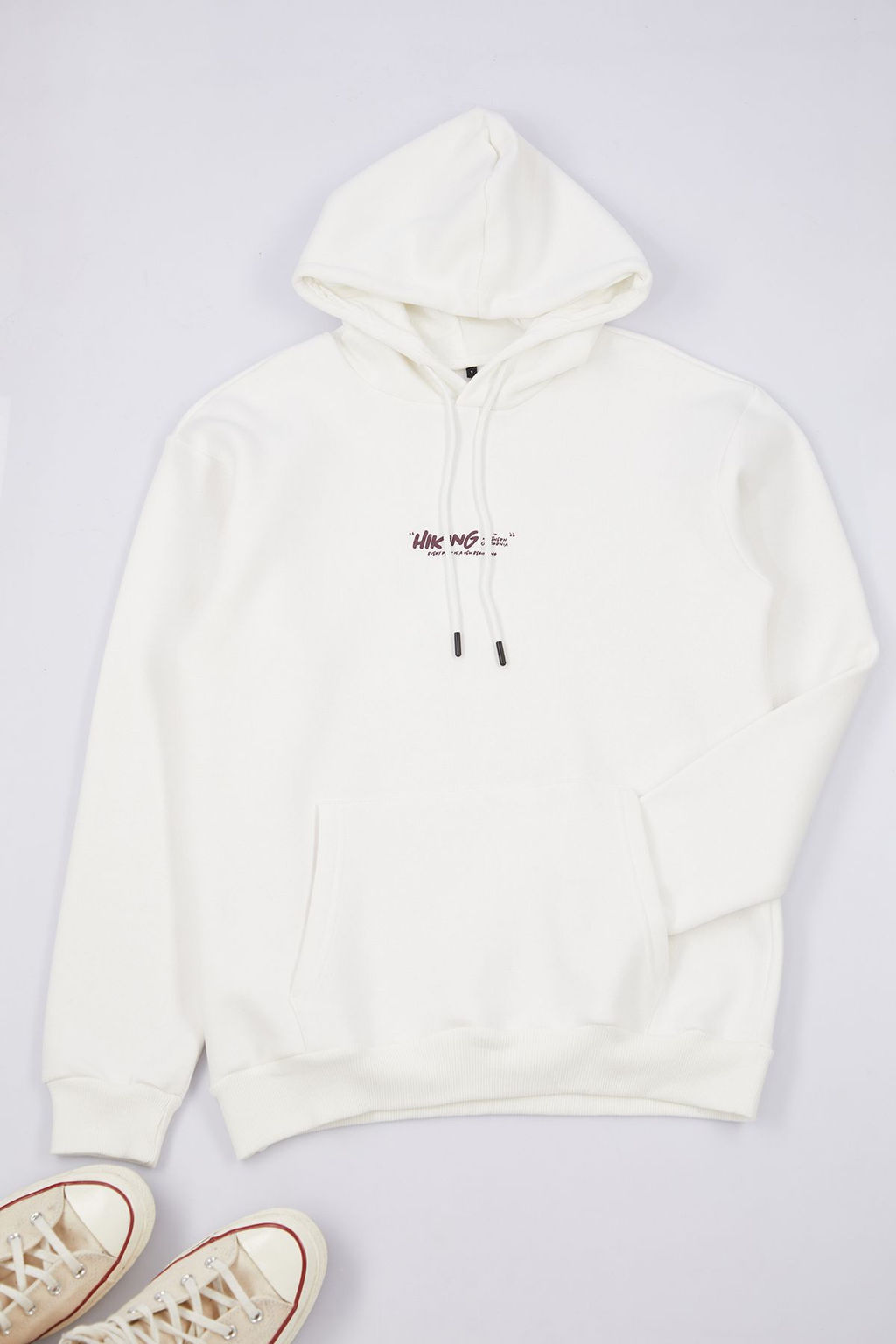 Ekru Oversize/Genis Kesim Kapusonlu S?rt Bask?l? Ici Polar/S?cak Tutan Sweatshirt TMNAW25SW00077 - Trendyolmilla фото 7