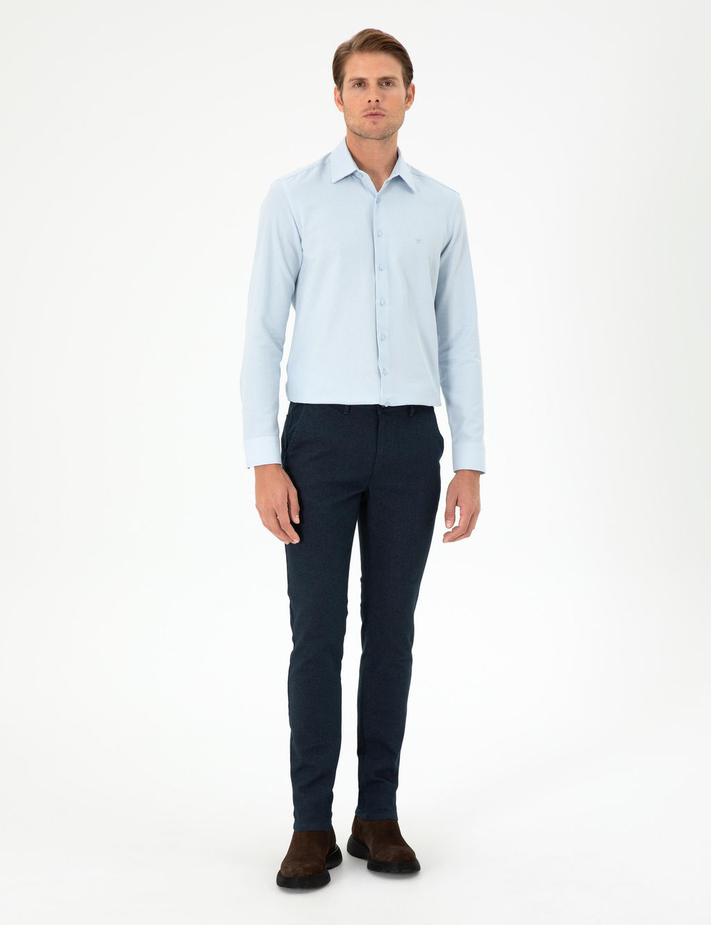 Lacivert Slim Fit Kanvas Pantolon