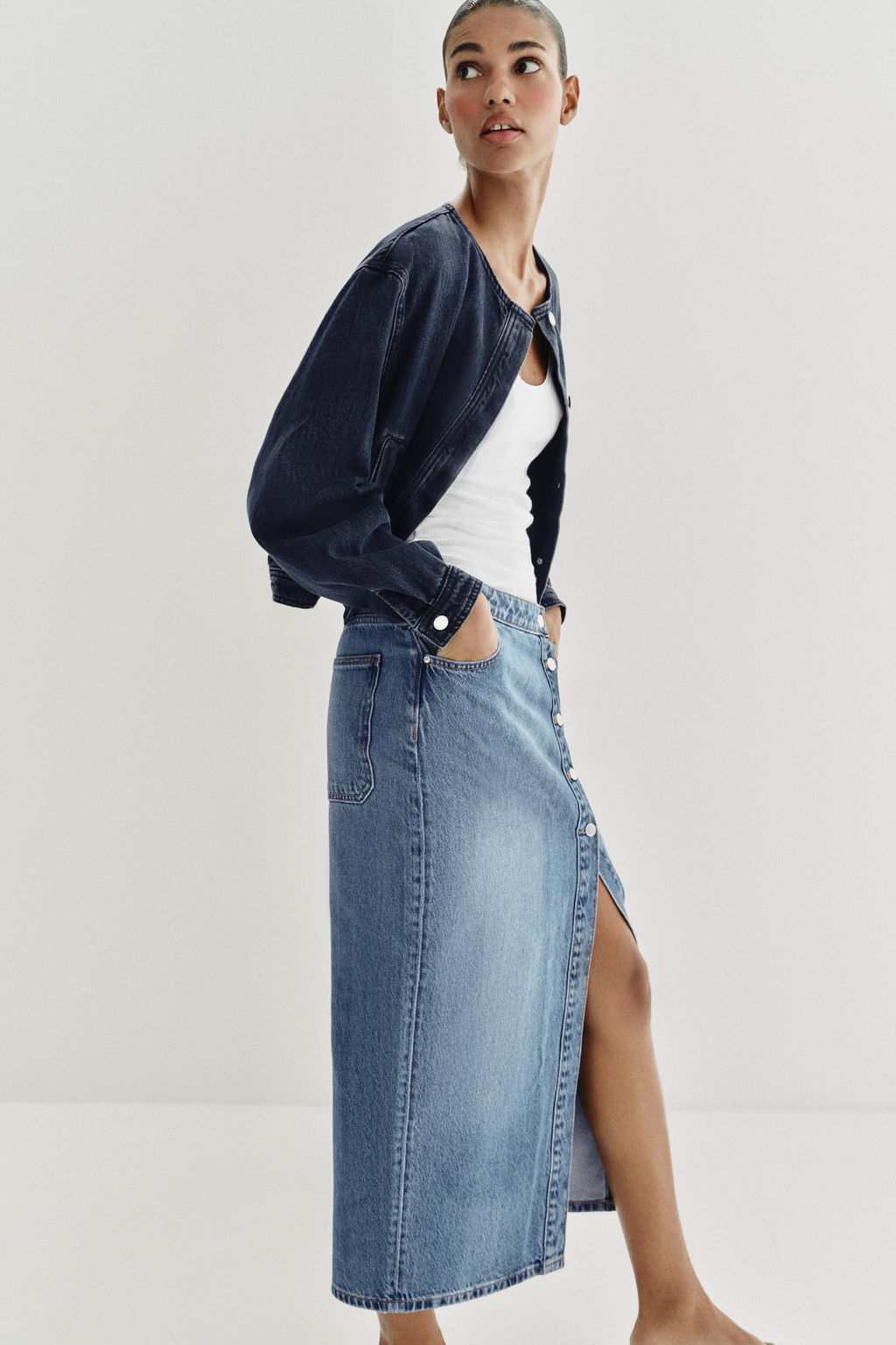 Z1975 CROPPED OVERSIZE DENIM SHIRT - Zara фото 10