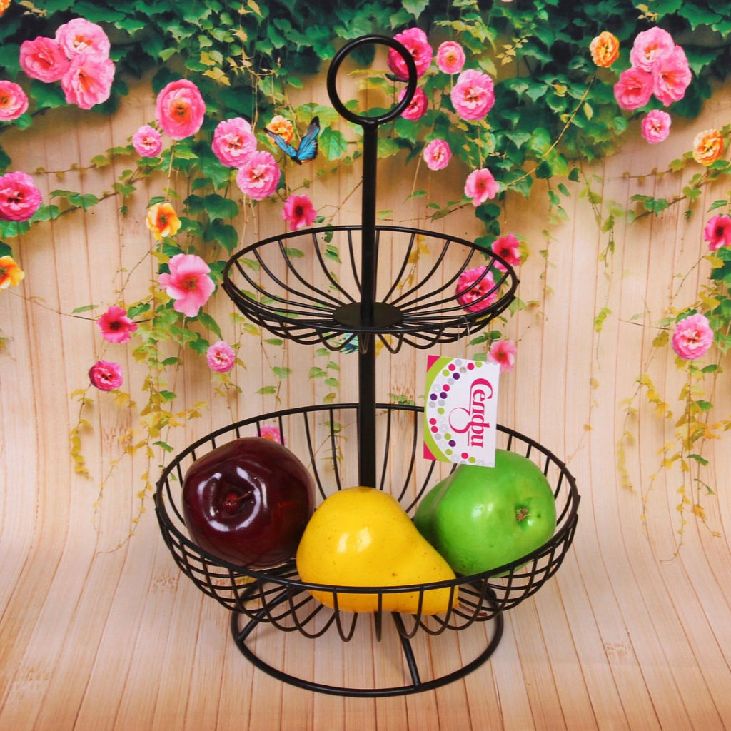 Фруктовница "Brownie" 2 яруса (16*25*36см) полоски черная