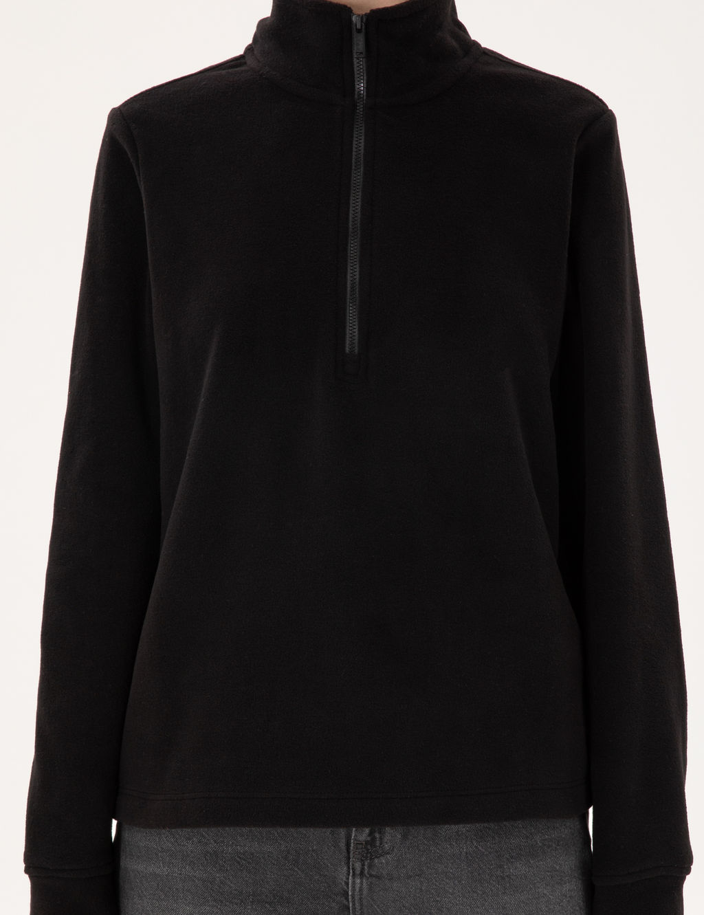Siyah Comfort Fit Fermuarl_ Polar Sweatshirt