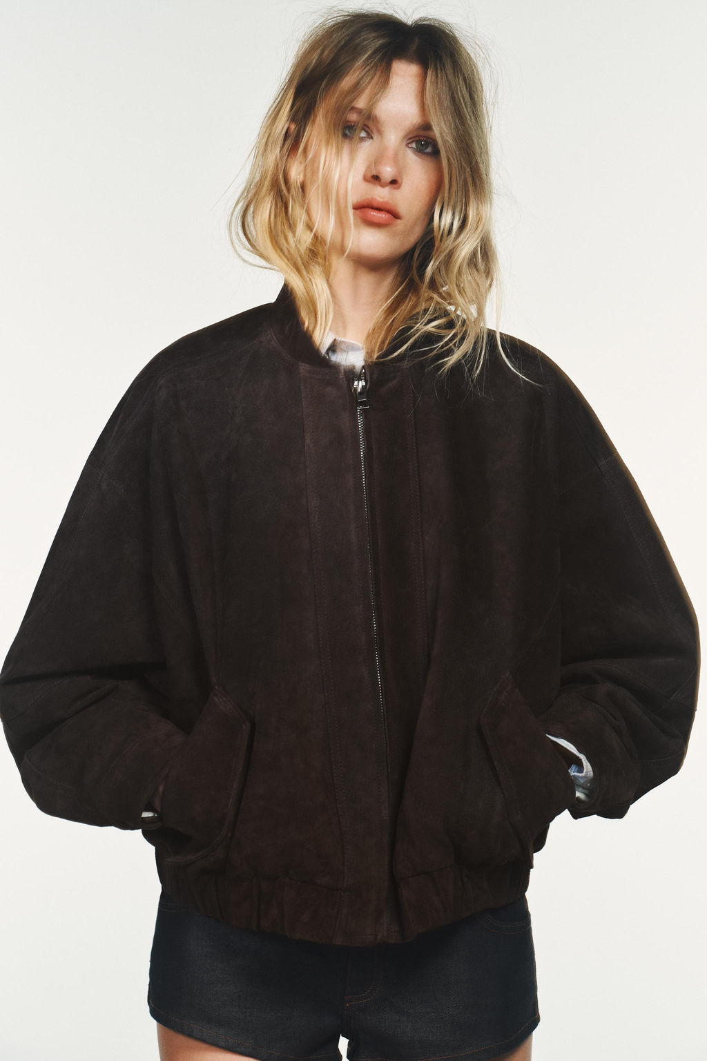 100% SUEDE BOMBER JACKET - Zara фото 3