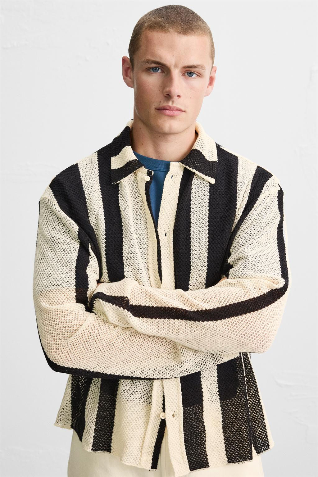STRIPED MESH TEXTURED POLO SHIRT - Zara фото 5