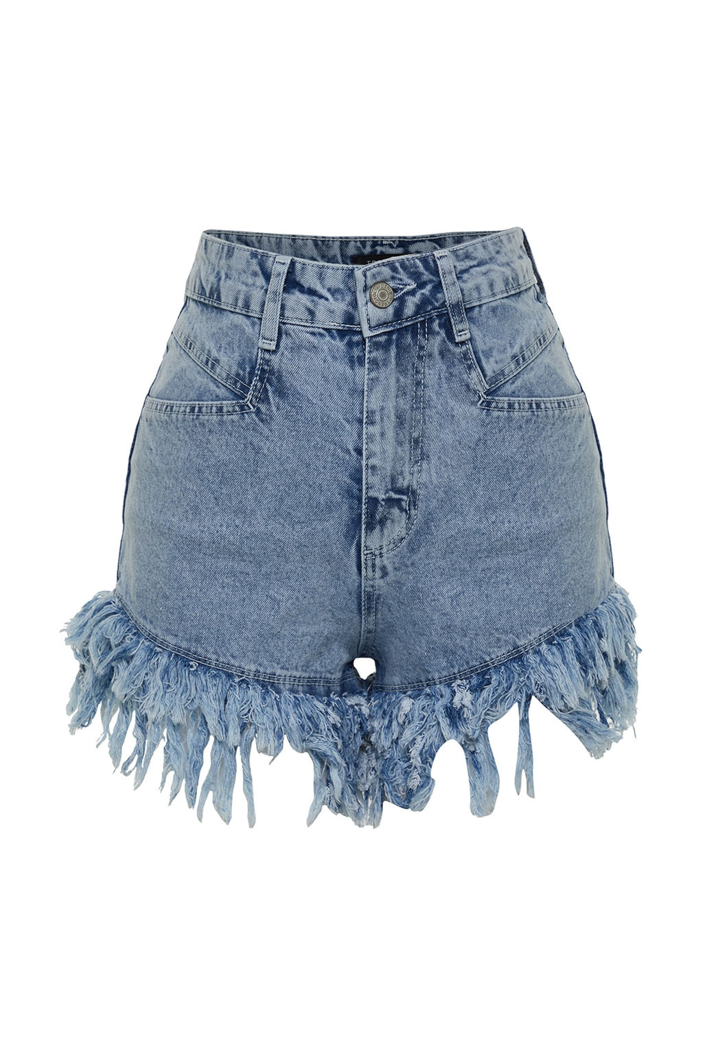 TRENDYOLMILLA Ac?k Mavi More Sustainable Puskullu Yuksek Bel Denim Sort TWOSS23SR00164 фото 6