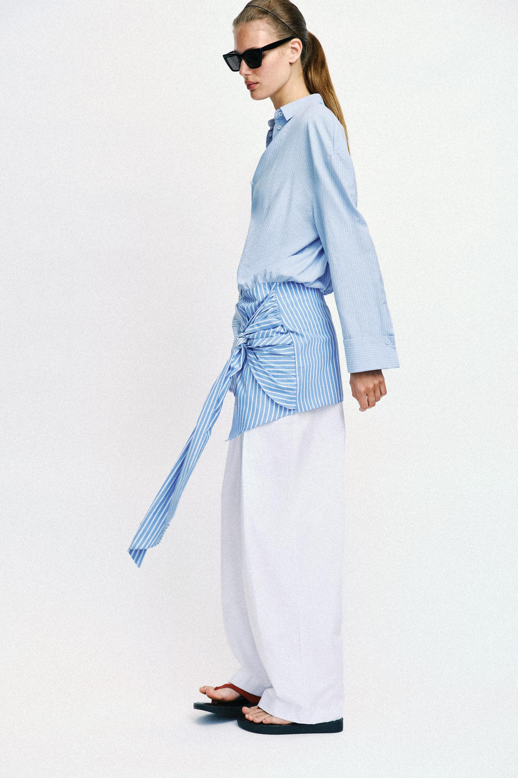 VESTIDO CORTO CAMISERO NUDO / Azul / Blanco - Zara фото 3