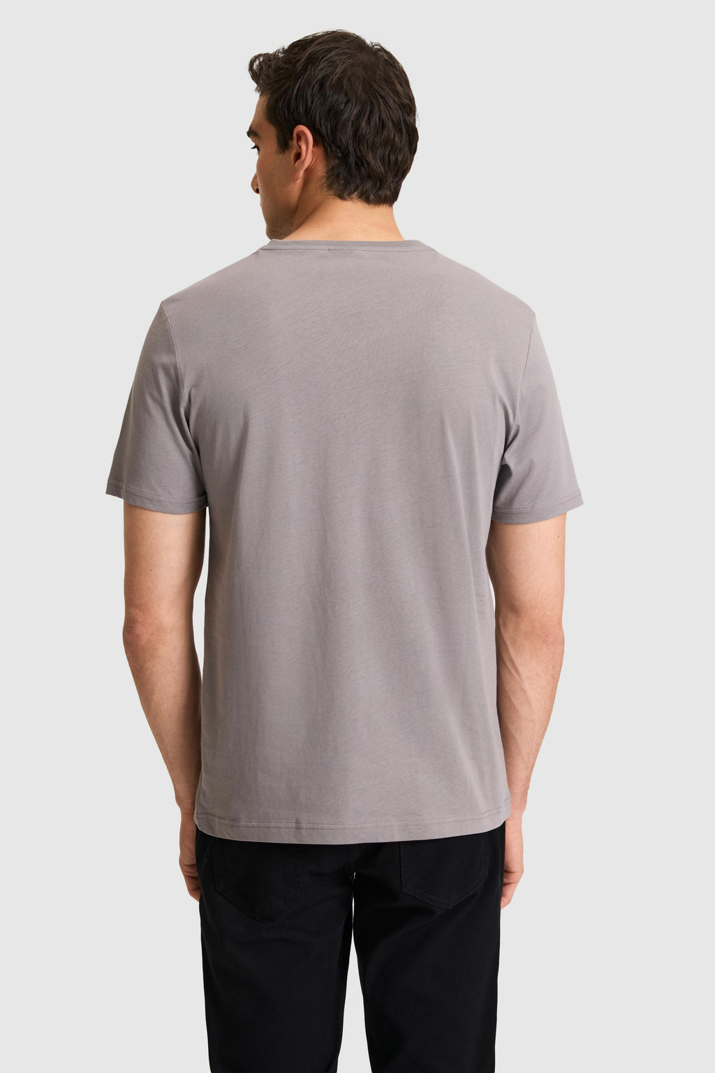 Erkek Regular Fit V Yaka Gri Basic Ti__rt