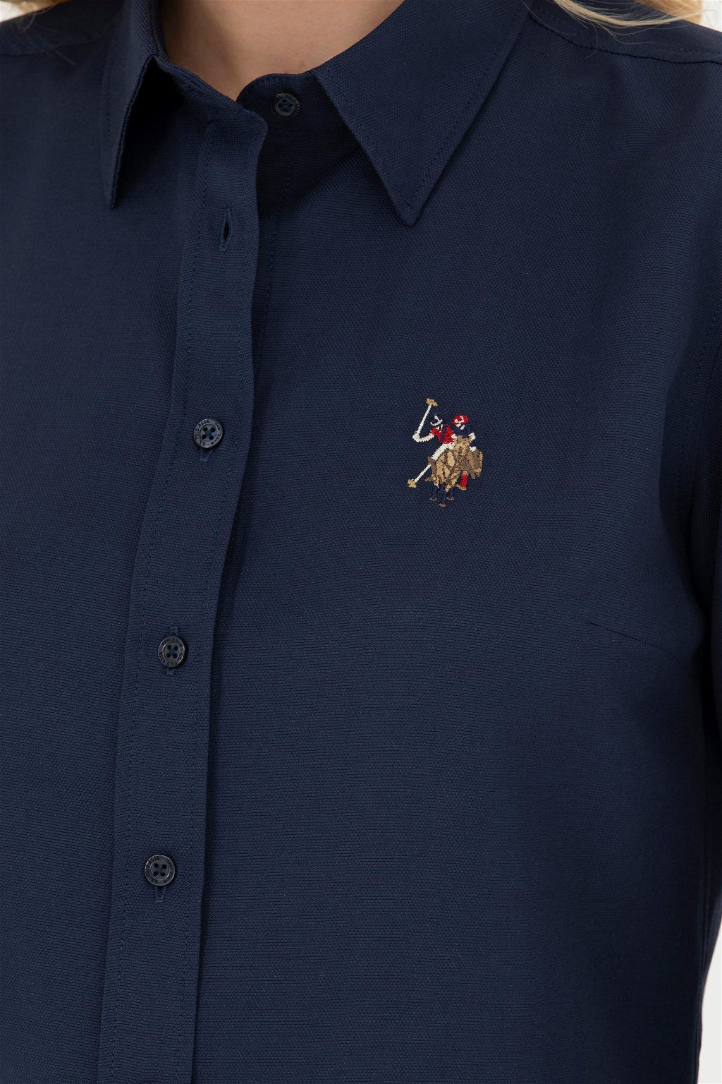 Женская базовая рубашка темно-синего цвета с длинным рукавом - U.s. polo assn фото 7