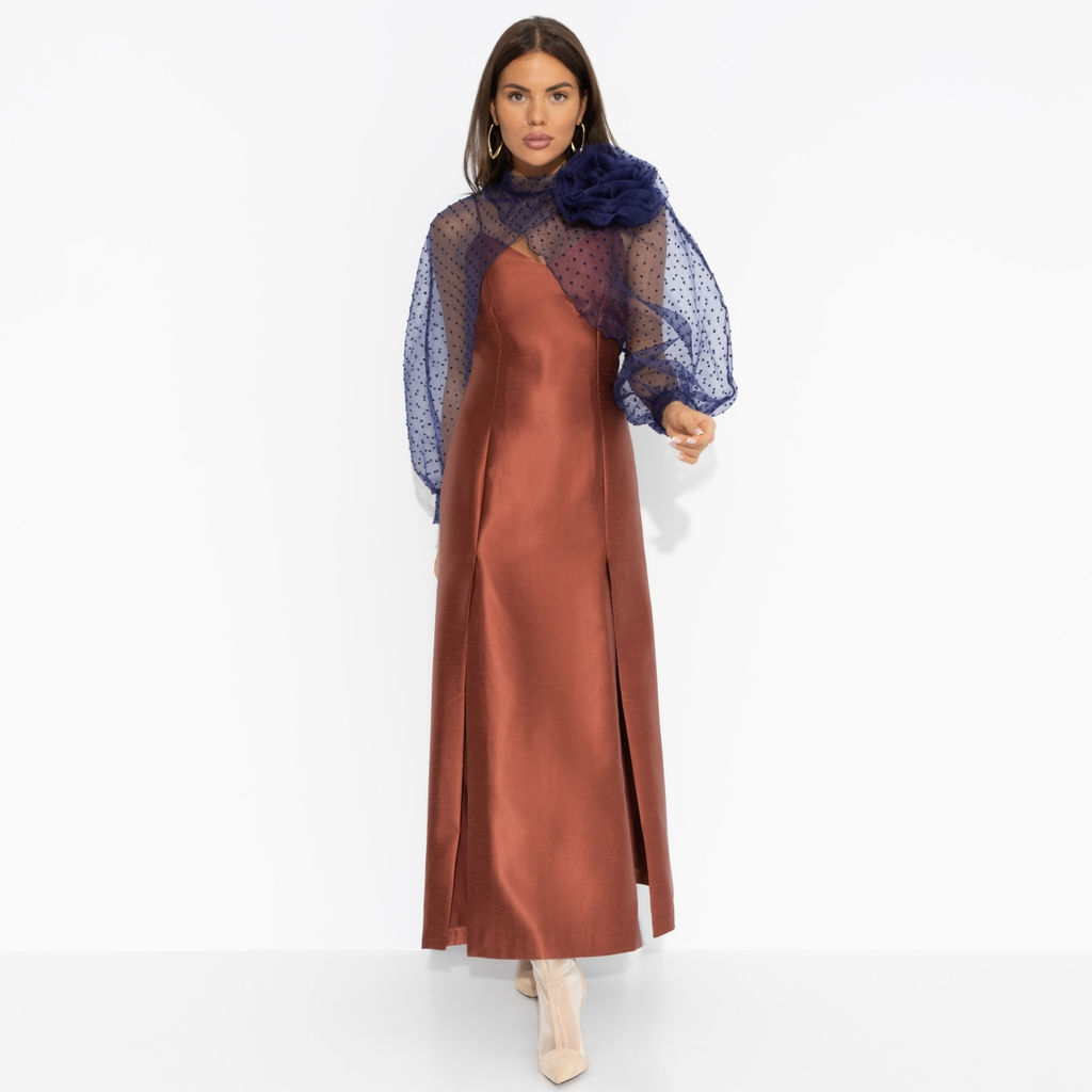 Болеро со съемным декором, Деловой взгляд (синее, с брошкой) - Charutti фото 4