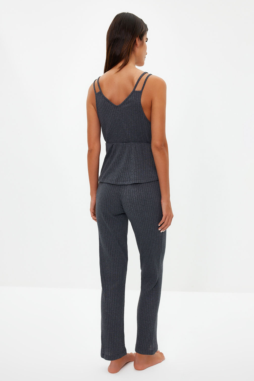 Trendyolmilla Antrasit Fitilli Ip Ask?l? Orme Pijama Tak?m? THMSS21PT0125  фото 6