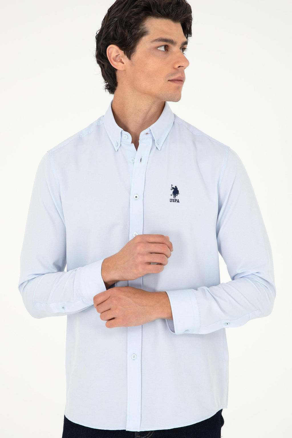 Мужская голубая базовая рубашка с длинным рукавом - U.s. polo assn фото 3