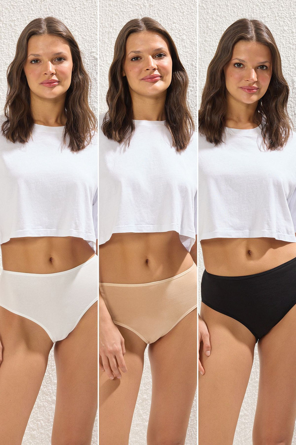 TRENDYOLMILLA Siyah-Beyaz-Ten 3lu Paket Dantel Detayl? Klasik Orme Kulot THMSS25KU00039  фото 2