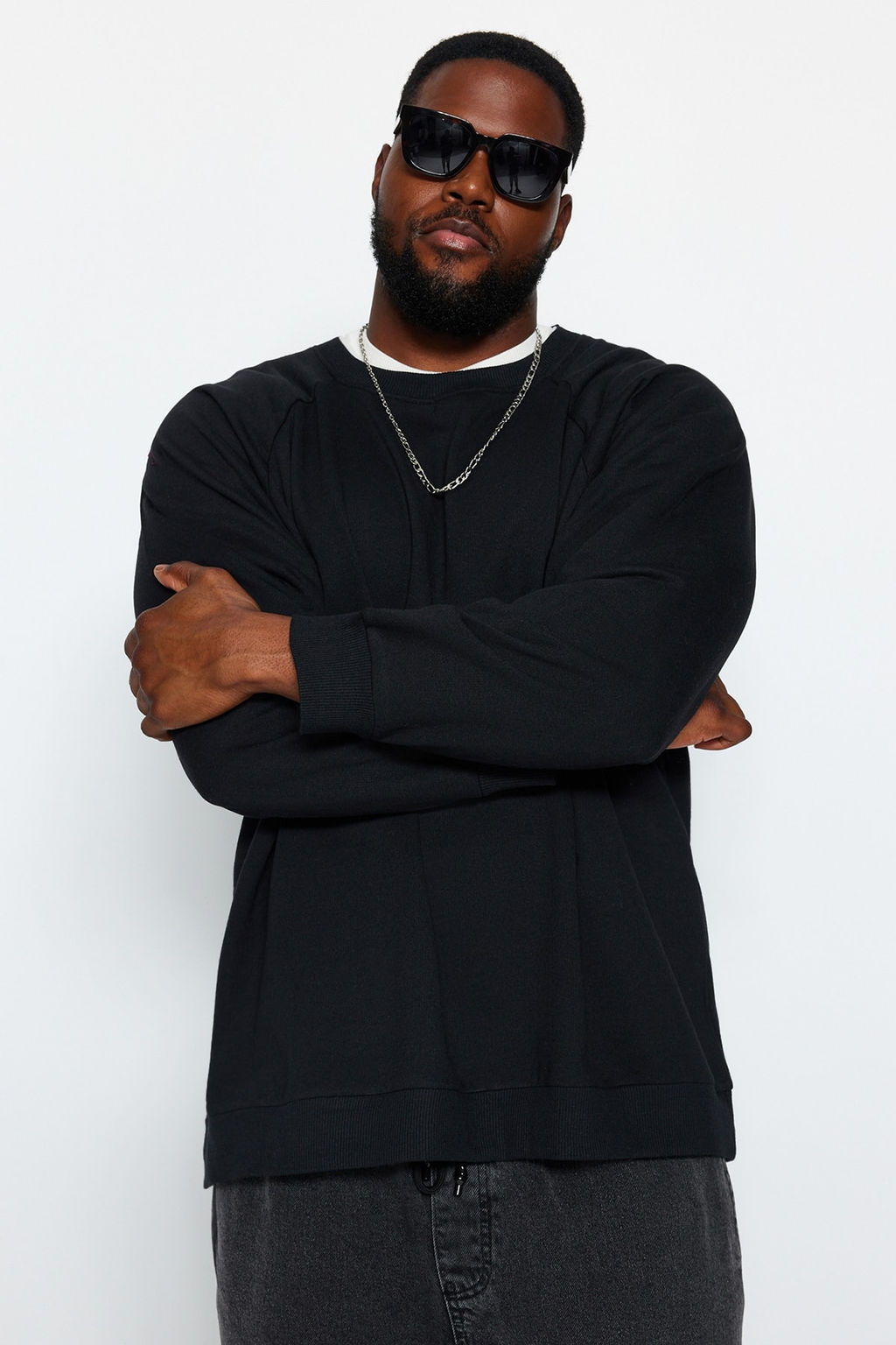 TRENDYOL MAN Lacivert Buyuk Beden Bisiklet Yaka Oversize/Genis Kesim Ici Polarl? Sweatshirt TMNAW24AO00007 - Trendyolmilla фото 11