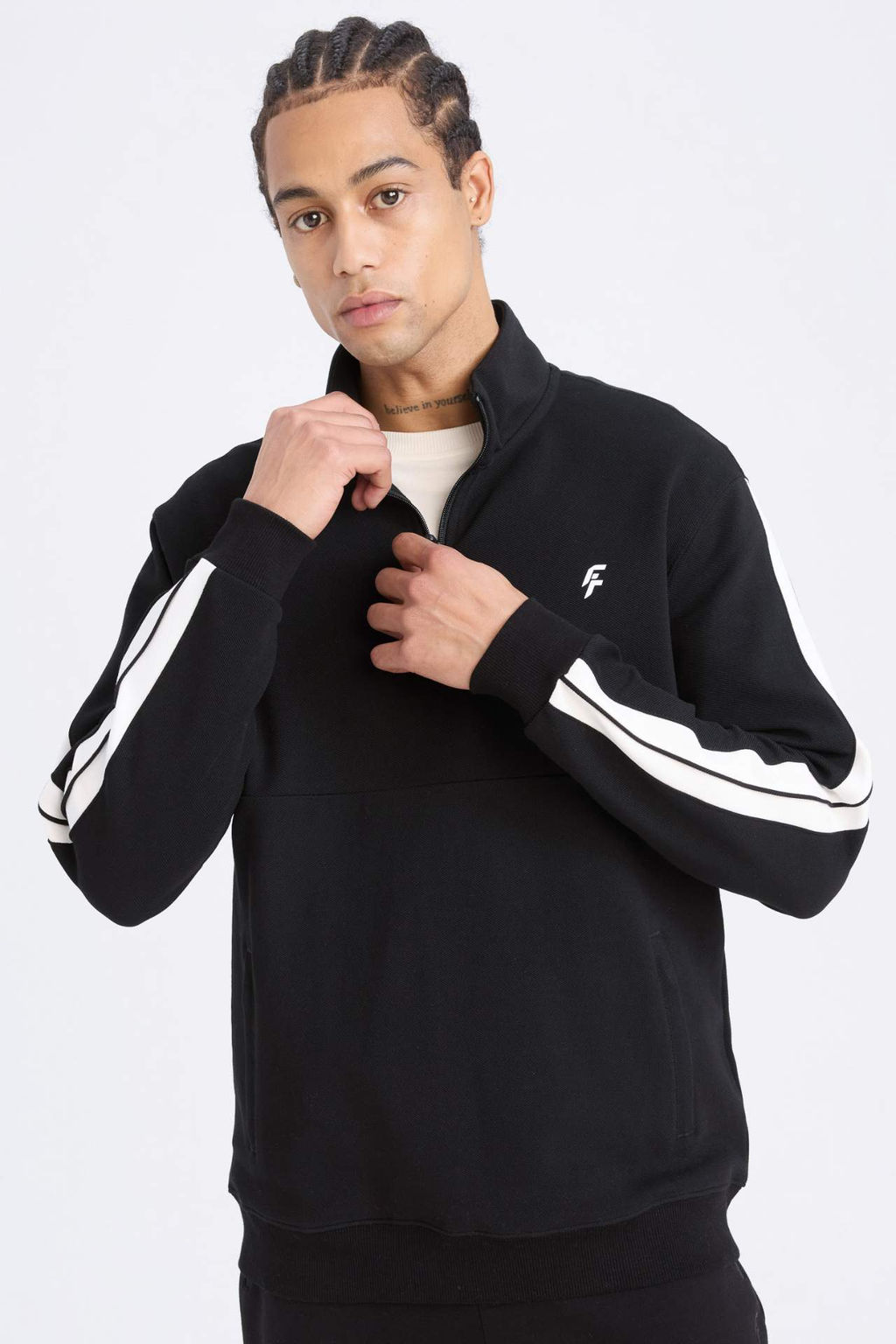 Lacivert DeFactoFit Standart Fit Dik Yaka Yar?m Fermuarl? Sporcu Sweatshirt фото 2