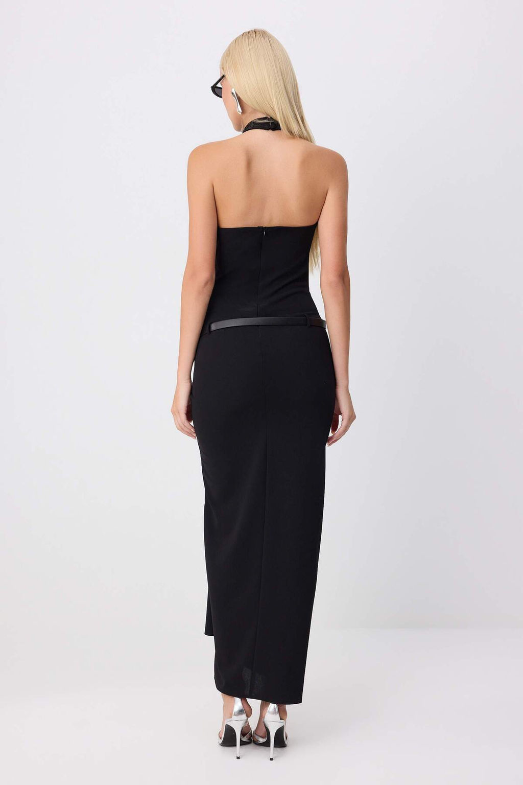 Siyah Halter Yaka Shift/D_z Kesim Maxi Kemerli Dokuma Abiye & Mezuniyet Elbisesi TPRSS26AE00217 - Trendyolmilla фото 4