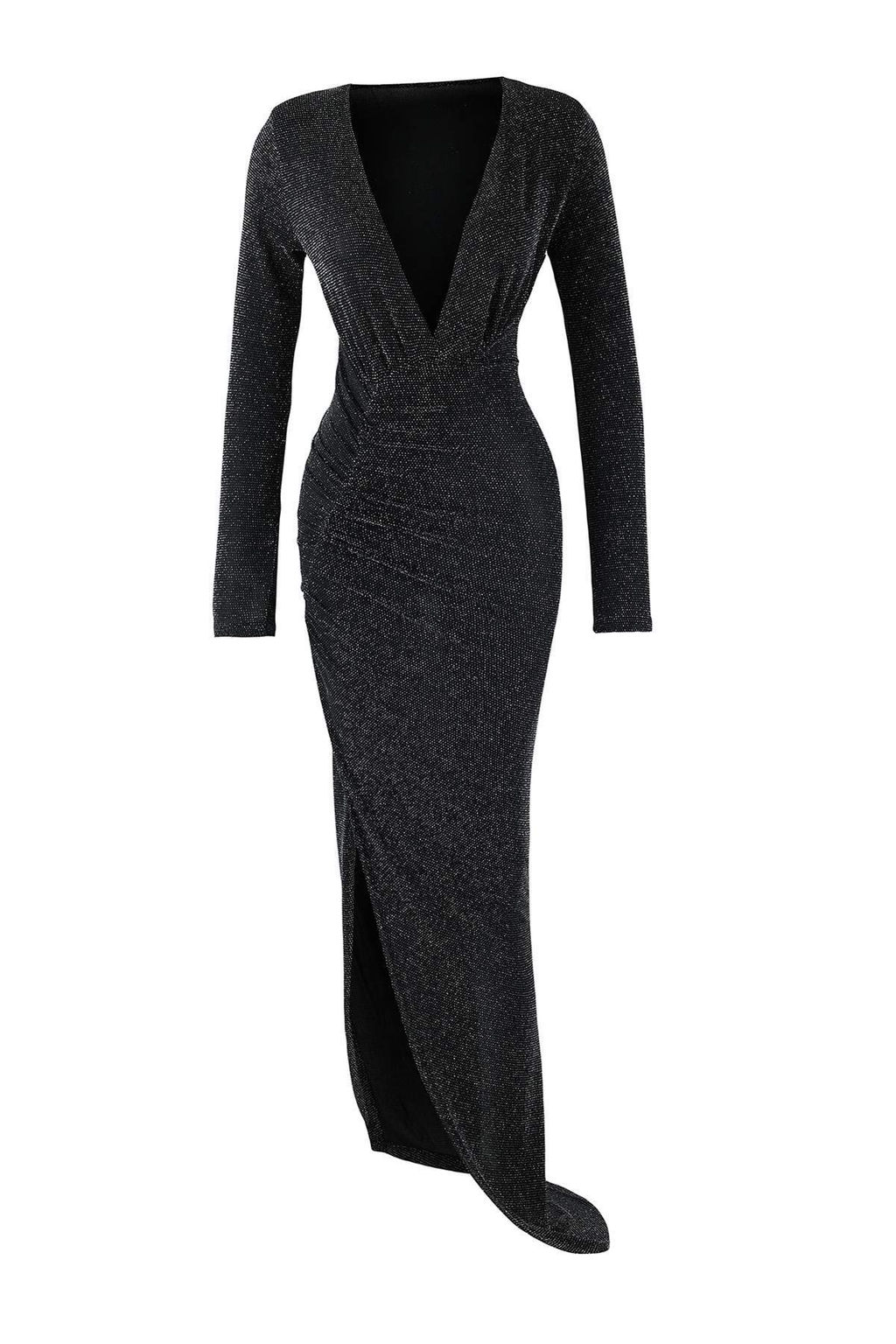 Siyah Simli Orme Derin V Yakal? Maxi Abiye & Mezuniyet Elbisesi TPRAW26AE00023