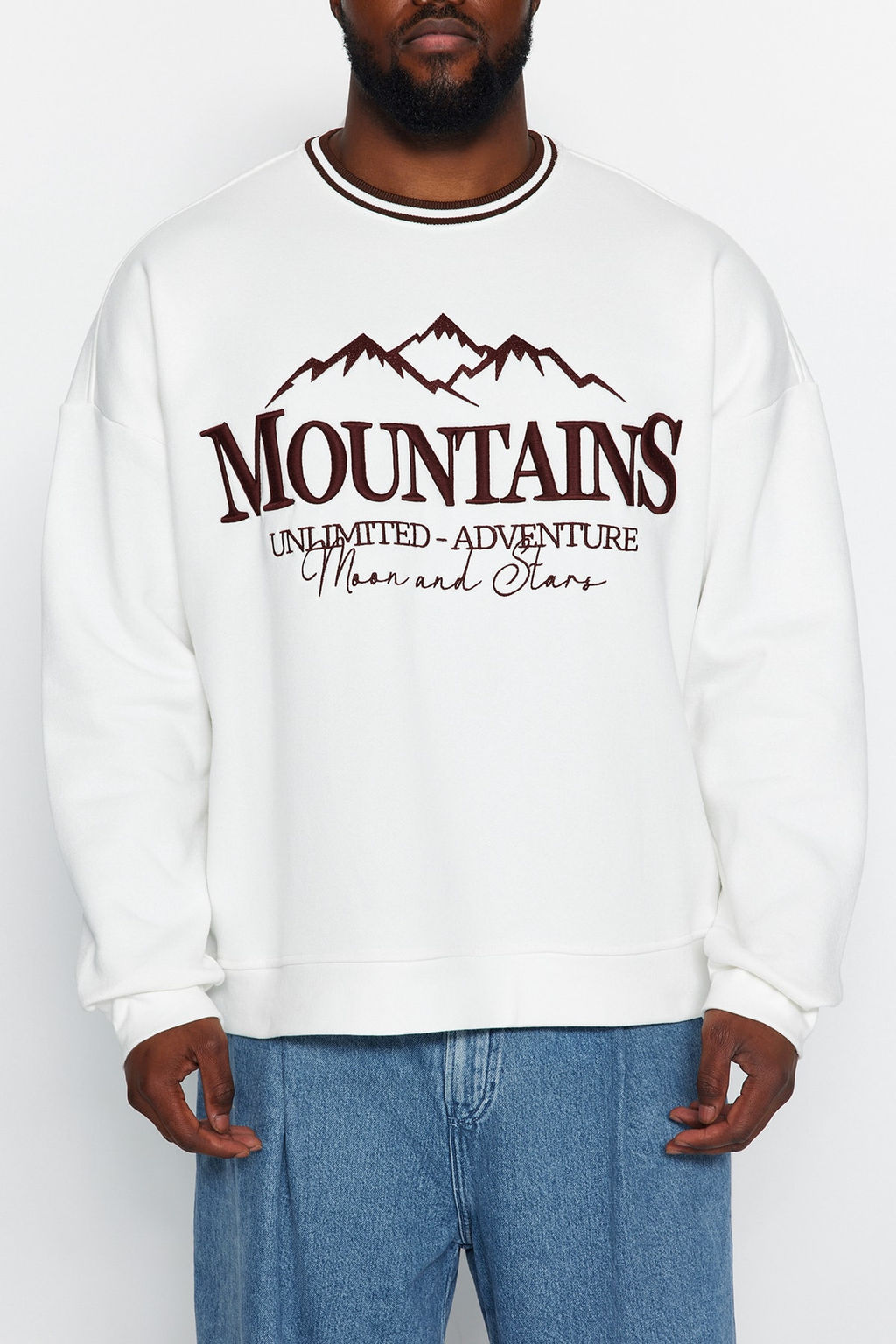 Ekru Buyuk Beden Oversize Nak?sl? Bisiklet Yaka Detayl? Ici Yumusak Pamuk Sweatshirt TMNAW24AO00022 - Trendyolmilla фото 4