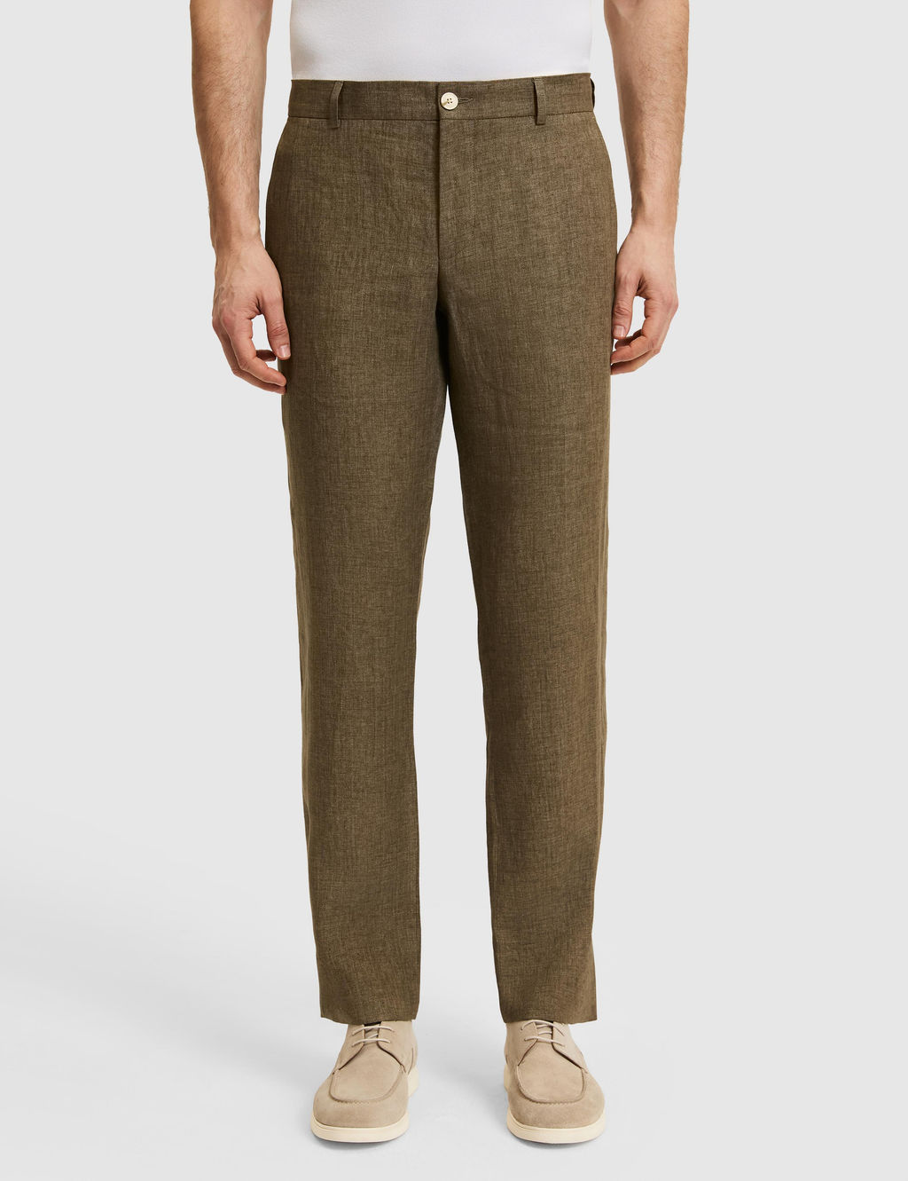 Haki Slim Fit Beli Lastikli %100 Keten Pantolon