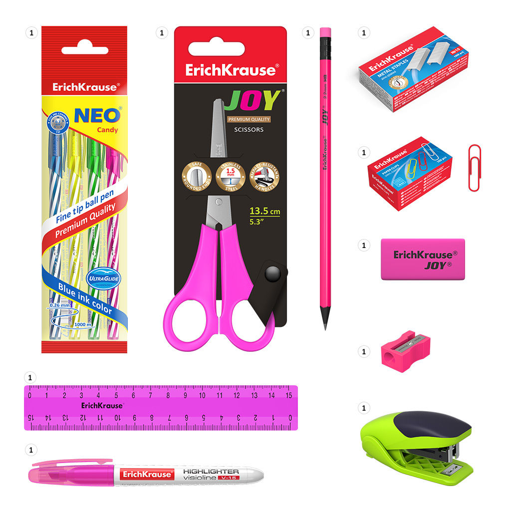 Цена за 1 шт. Набор настольный пластиковый ErichKrause® Victoria, Neon Solid, розовый  фото 2