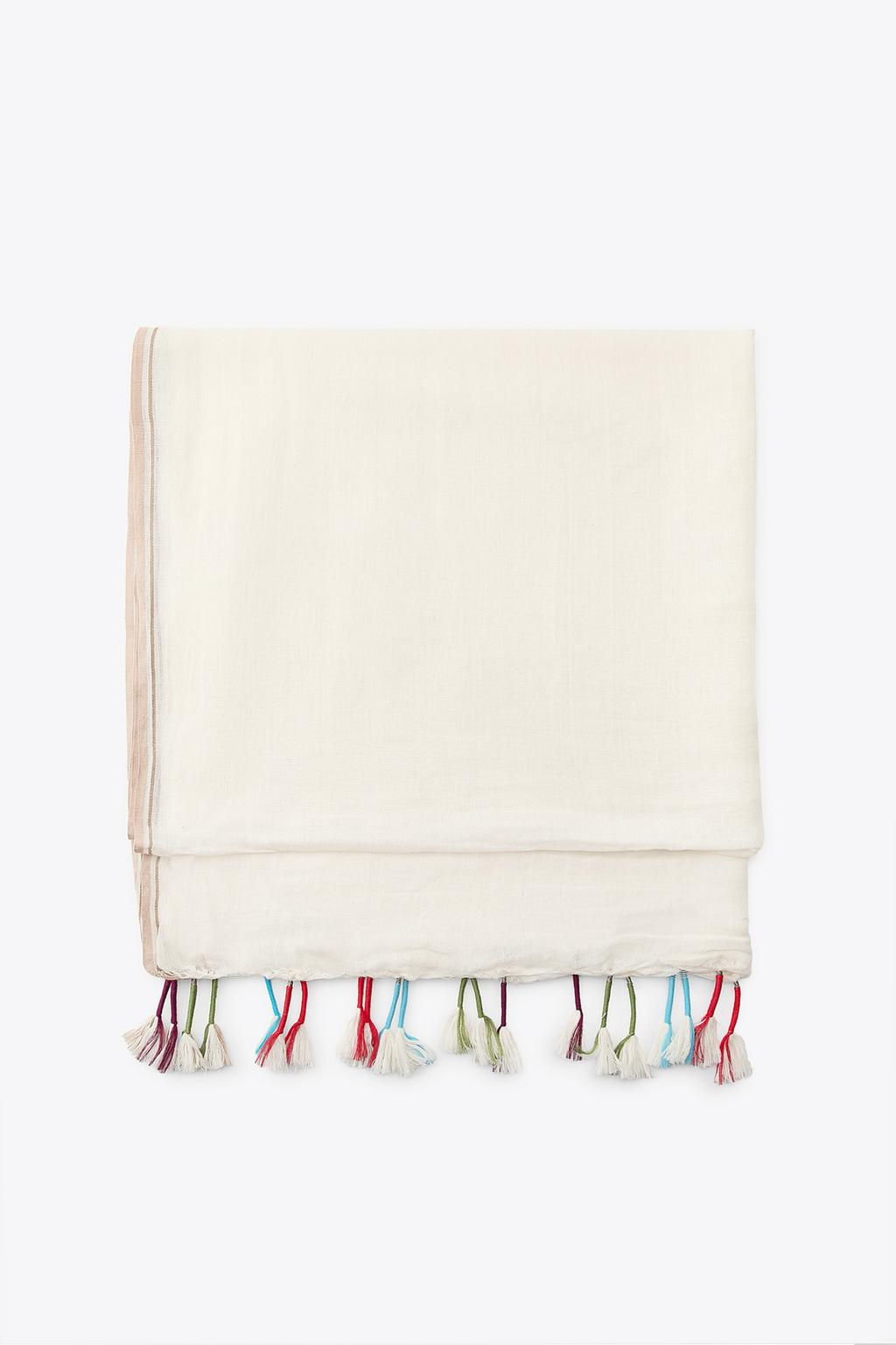 LINEN SCARF WITH POMPOMS - Zara фото 3
