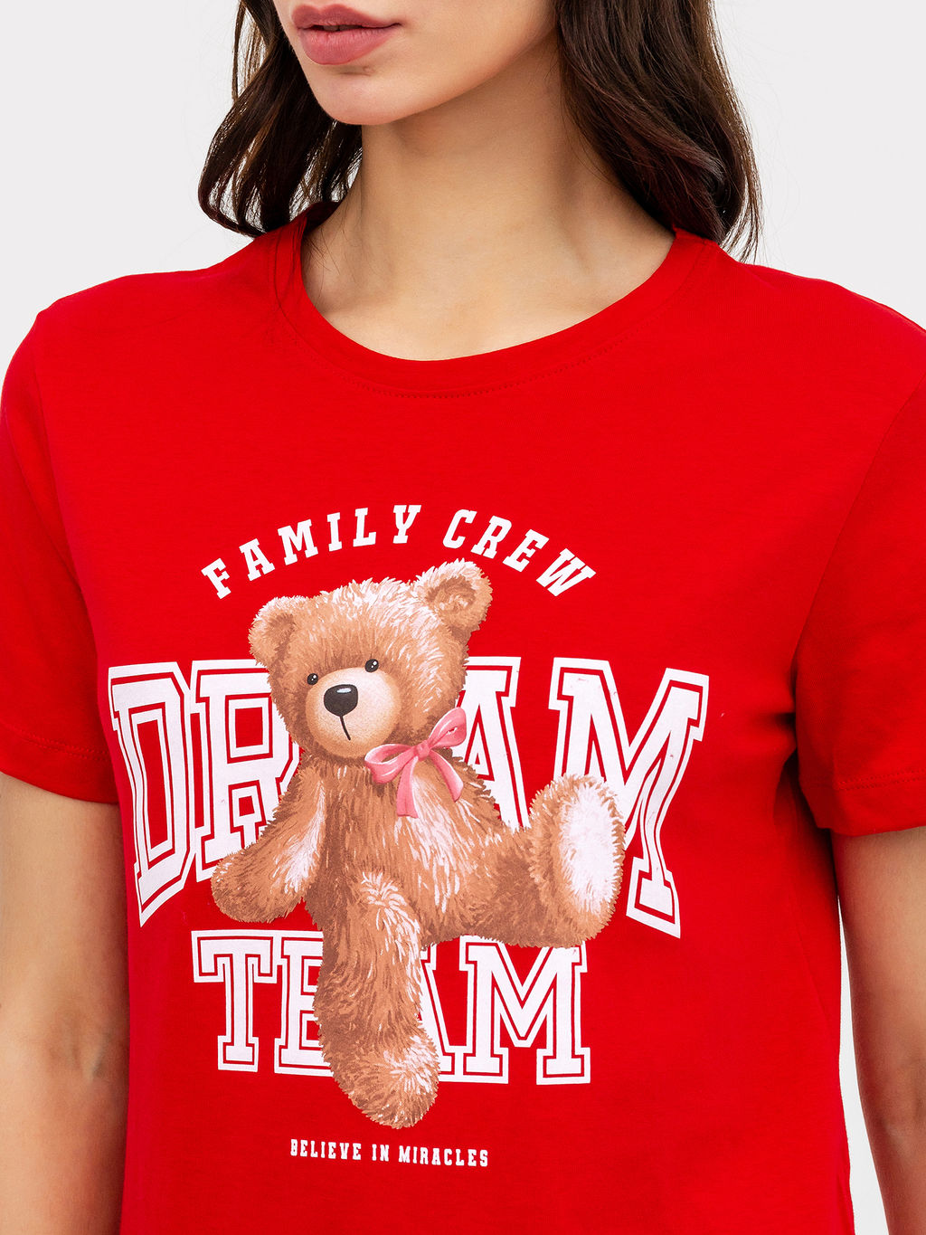 Комплект женский (джемпер, брюки) вишнево-красный с принтом в виде мишки зимняя вишня +красная клетка 592511 - Mark formelle фото 5