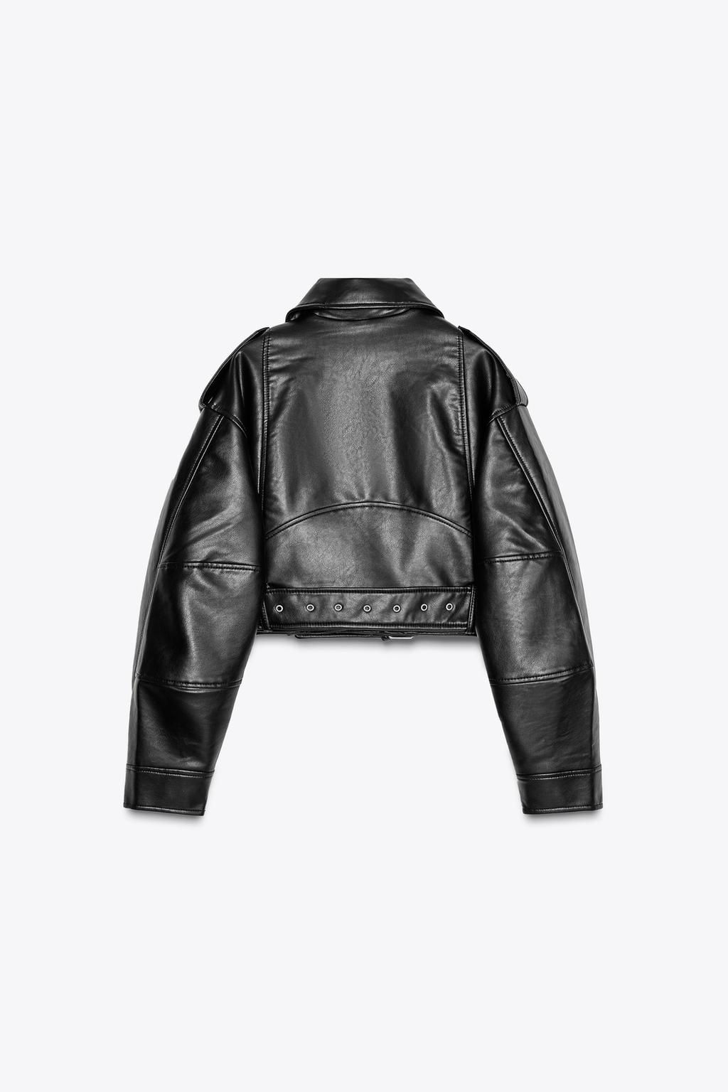 LEATHER EFFECT CROPPED BIKER JACKET - Zara фото 5