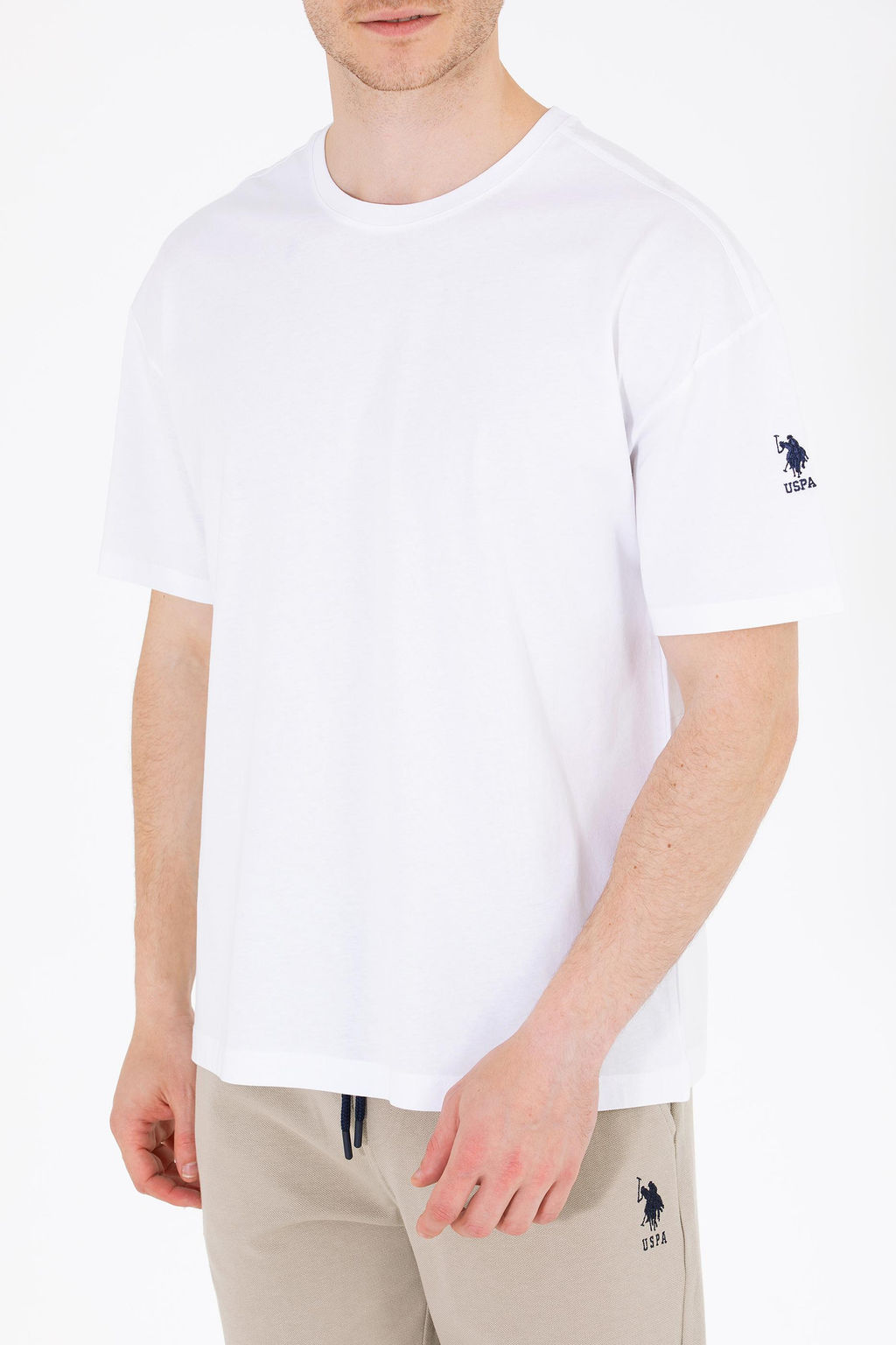 Erkek Beyaz Oversize Bisiklet Yaka Ti__rt