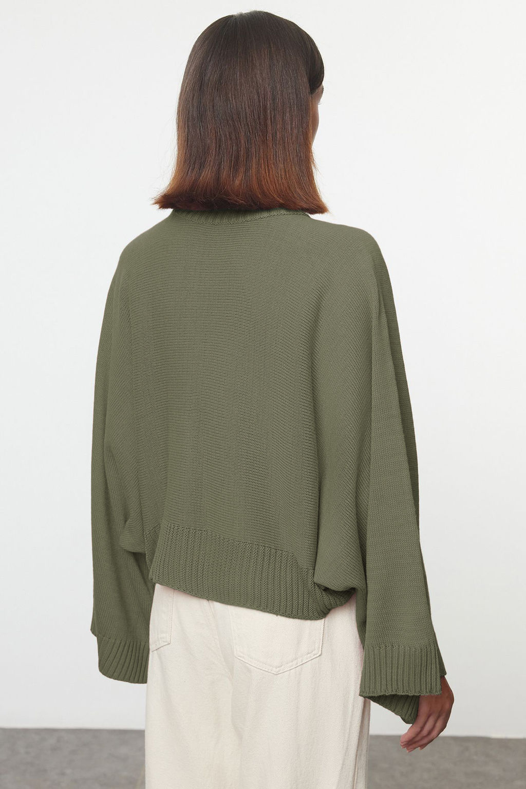 Yesil Genis Kal?p Ispanyol Kol Triko Kazak TWOAW23KZ01838