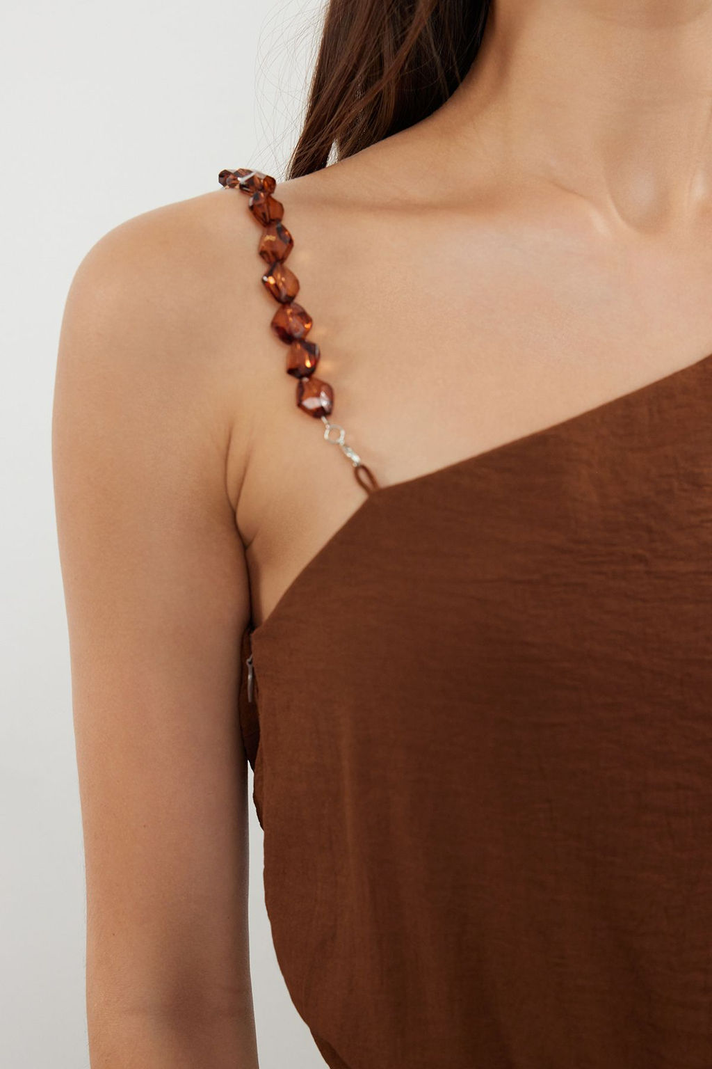 TRENDYOLMILLA Kahverengi Tek Omuz Maxi Dokuma Tulum TWOSS23TU00190  фото 4