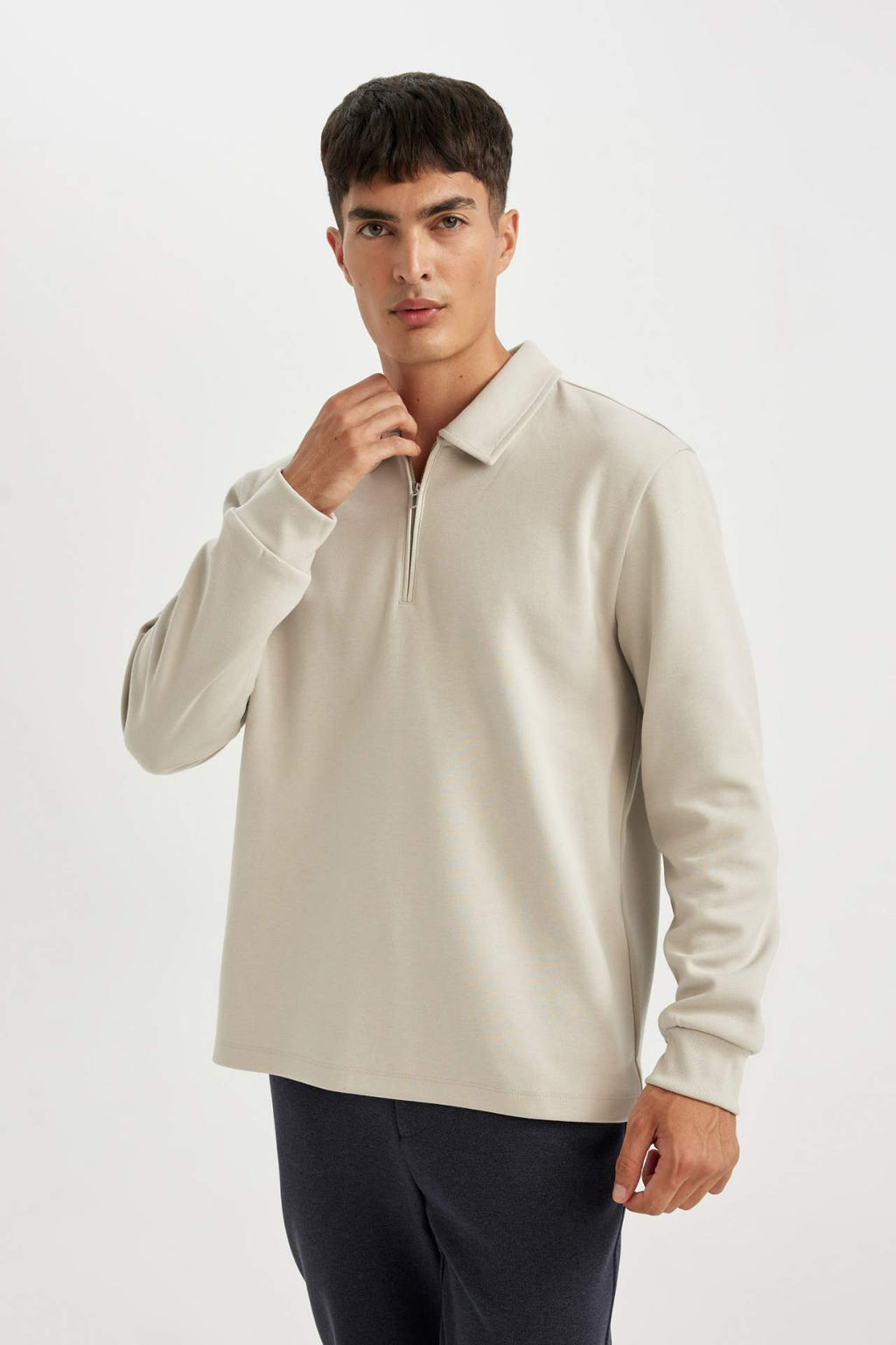 Regular Fit Polo Yaka Yar?m Fermuarl? Basic Duz Sweatshirt - Defacto фото 2