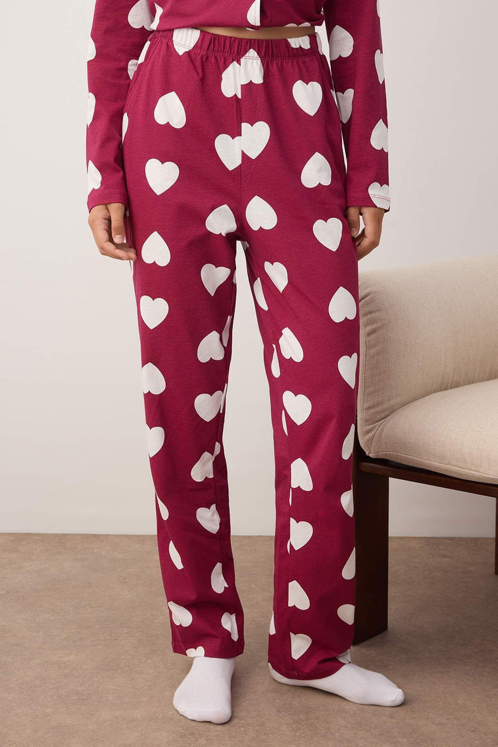 Trendyolmilla Premium Pudra %100 Pamuklu Kalpli Puf Desenli Gomlek-Pantolon Orme Pijama Tak?m? THMAW24PT00253  фото 3