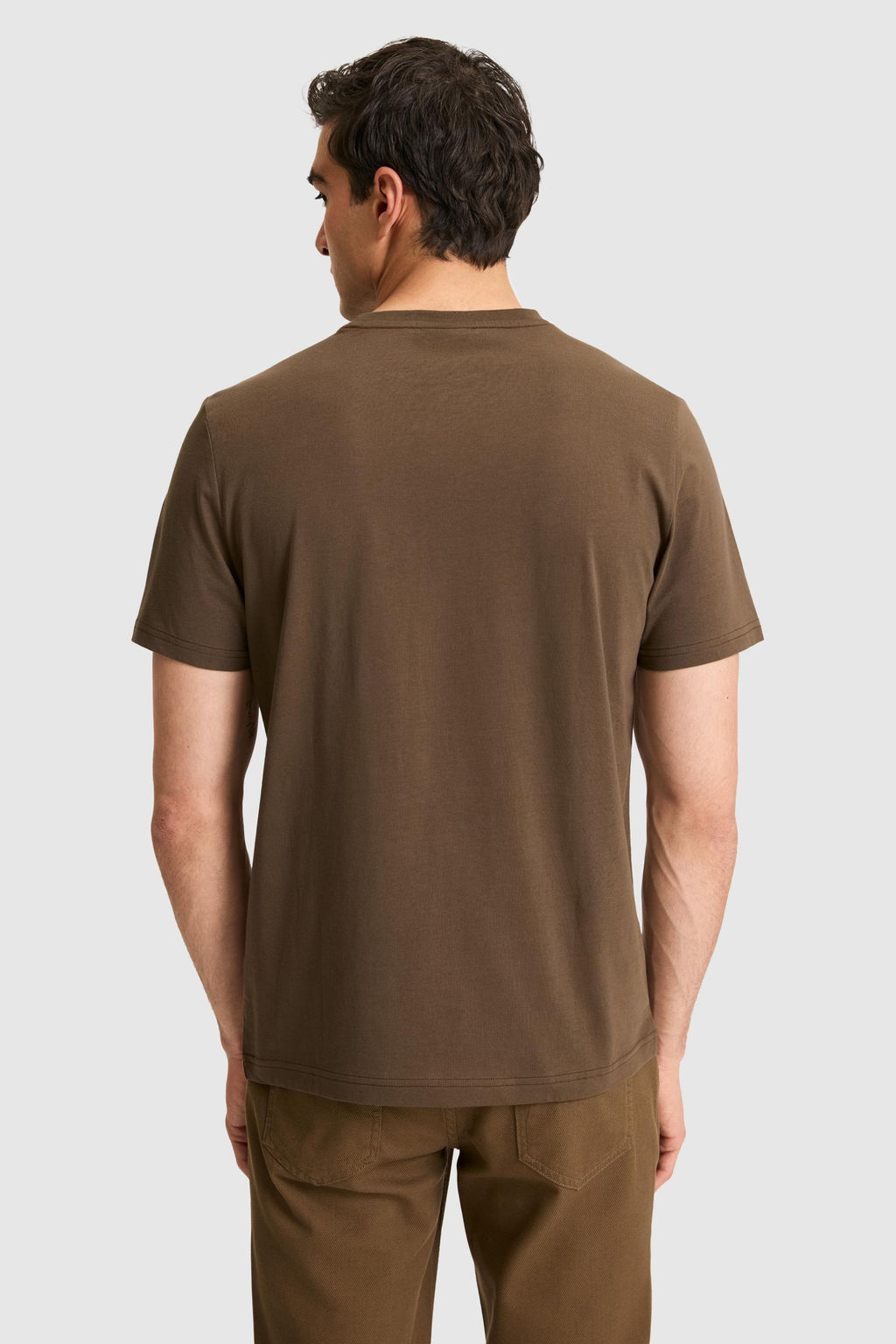 Erkek Regular Fit Bisiklet Yaka Kahverengi Basic Ti__rt