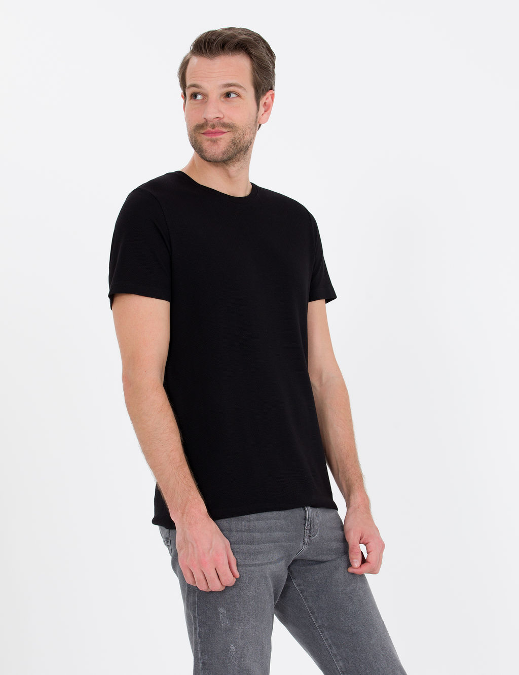 Siyah Slim Fit Basic Ti__rt