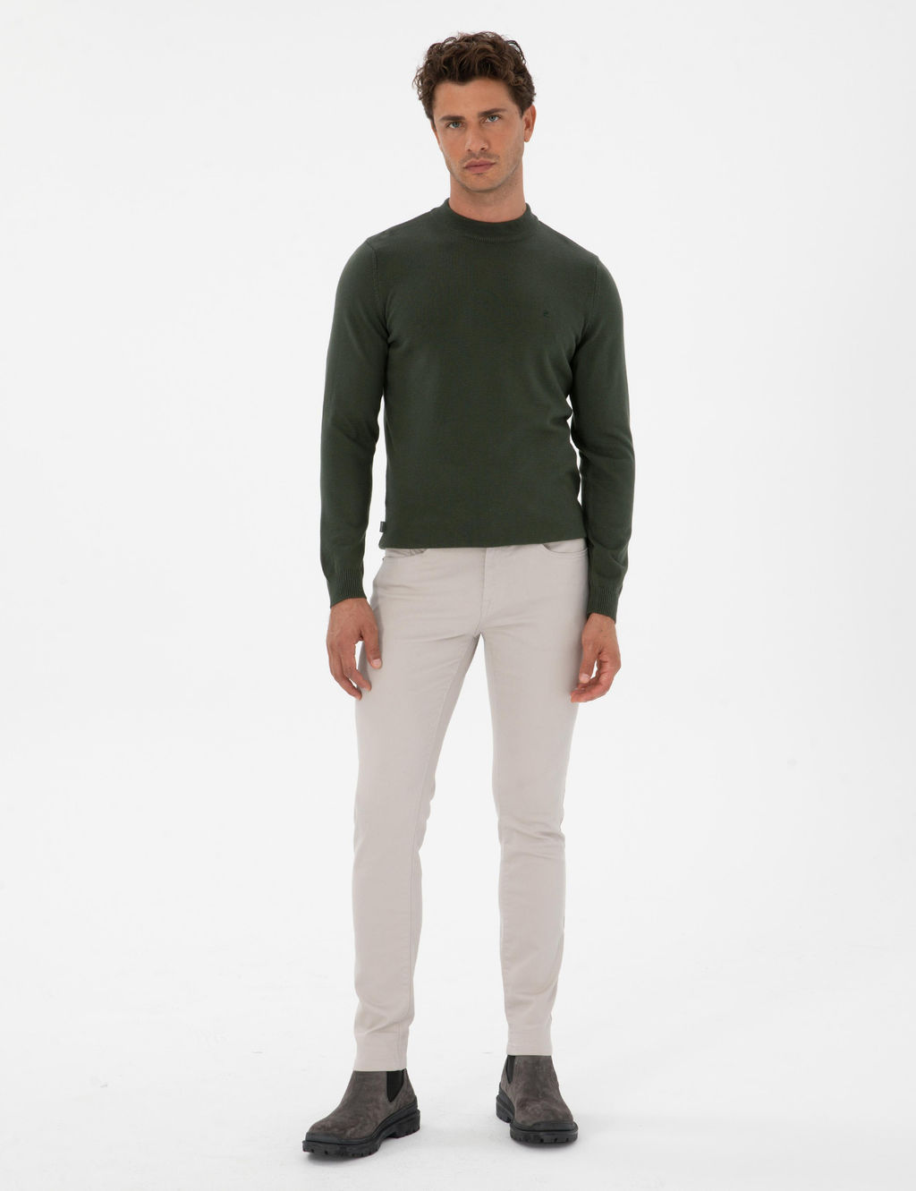 Koyu Haki Slim Fit _eyrek Yaka Basic Triko Kazak - Pierre cardin фото 4