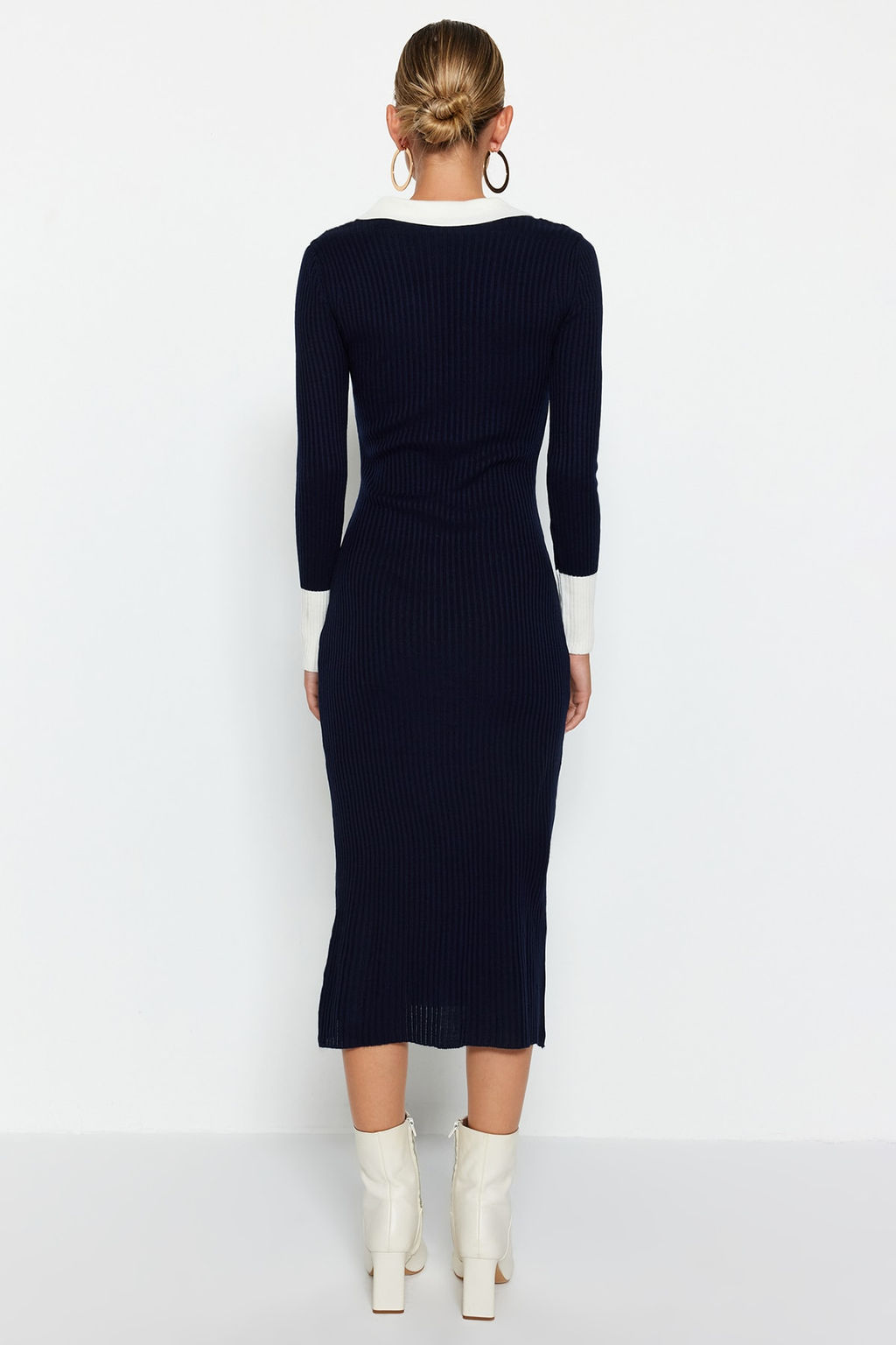 Lacivert Midi Triko Renk Bloklu Elbise TWOAW23EL00024
