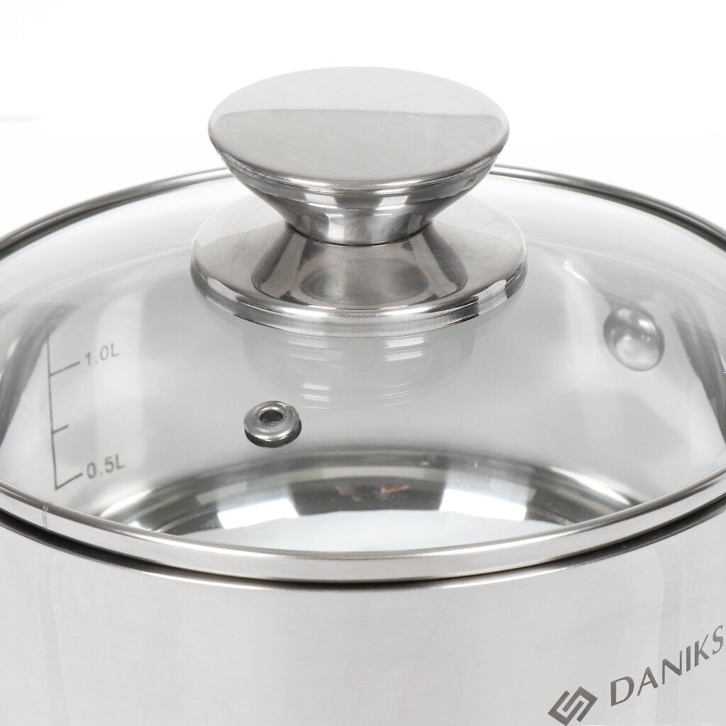 Ковш нерж ОПТИМА 1,5л со стекл крышкой мет/ручка GS-01201-16SP (355260) /Daniks/  фото 3