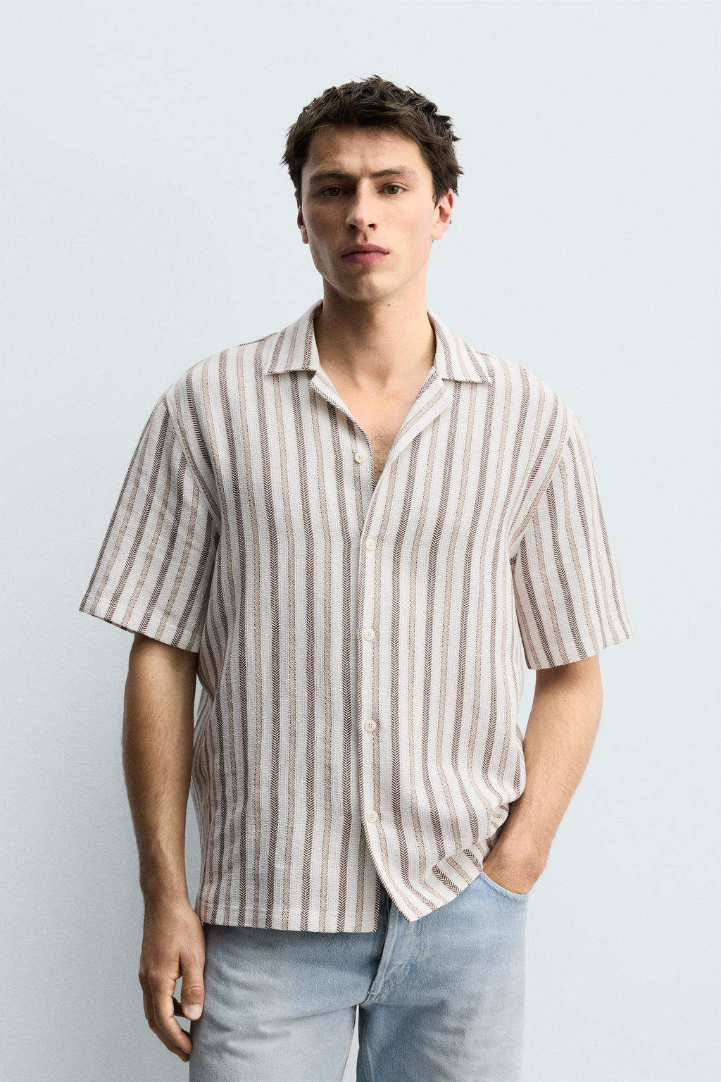 CAMISA REGULAR FIT JACQUARD RAYAS / Crudo - Zara фото 2