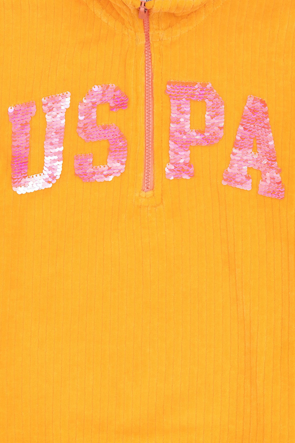 K_z _ocuk Turuncu Yar_m Fermuarl_ Pul Payetli Sweatshirt - U.s. polo assn фото 6