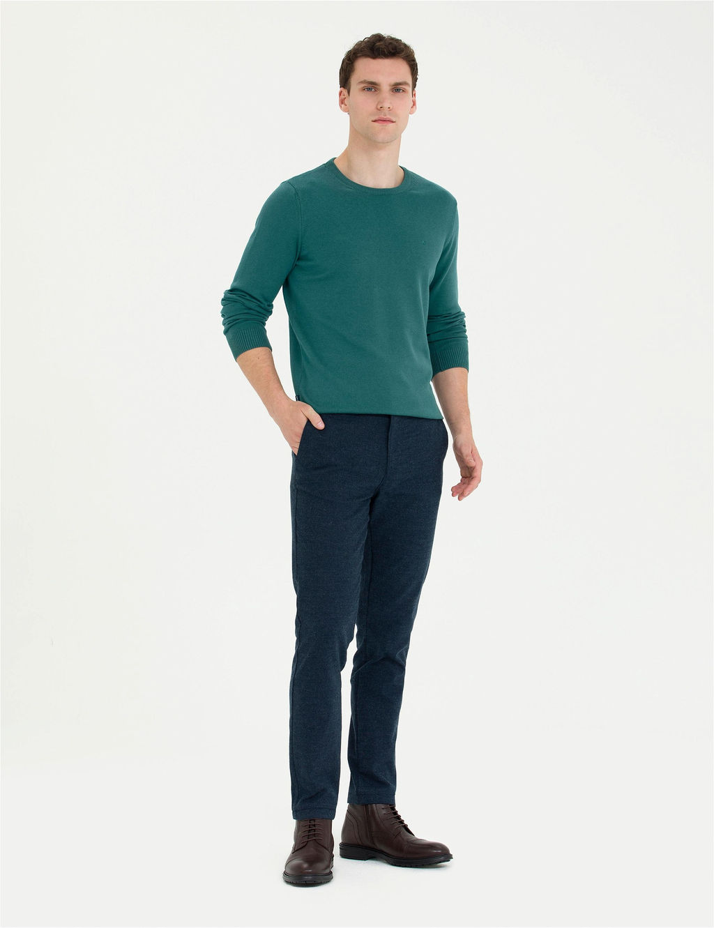 Ye_il Slim Fit Bisiklet Yaka Basic Triko Kazak - Pierre cardin фото 4