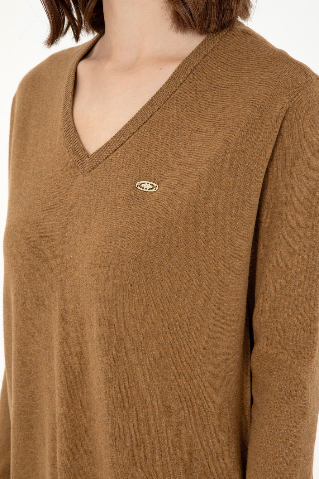 Женский базовый свитер темно-хаки меланжевого цвета - U.s. polo assn фото 7