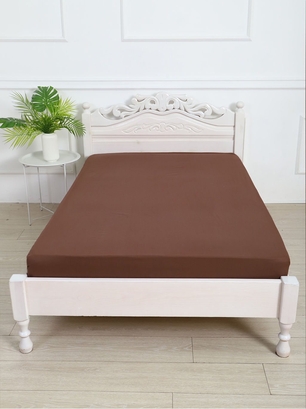 Простыня на резинке из поплина гладкокрашеного - Шоколад 160х200х25