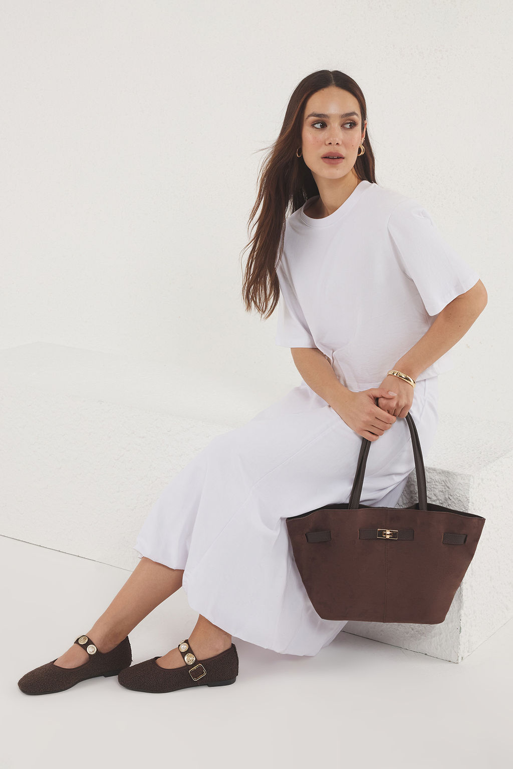 Koyu Kahverengi Yumusak Suet Tutma Sapl? Ve Capraz Ask?l? Tote Kad?n Omuz Canta TAKAW25OC00013 - Trendyolmilla фото 2