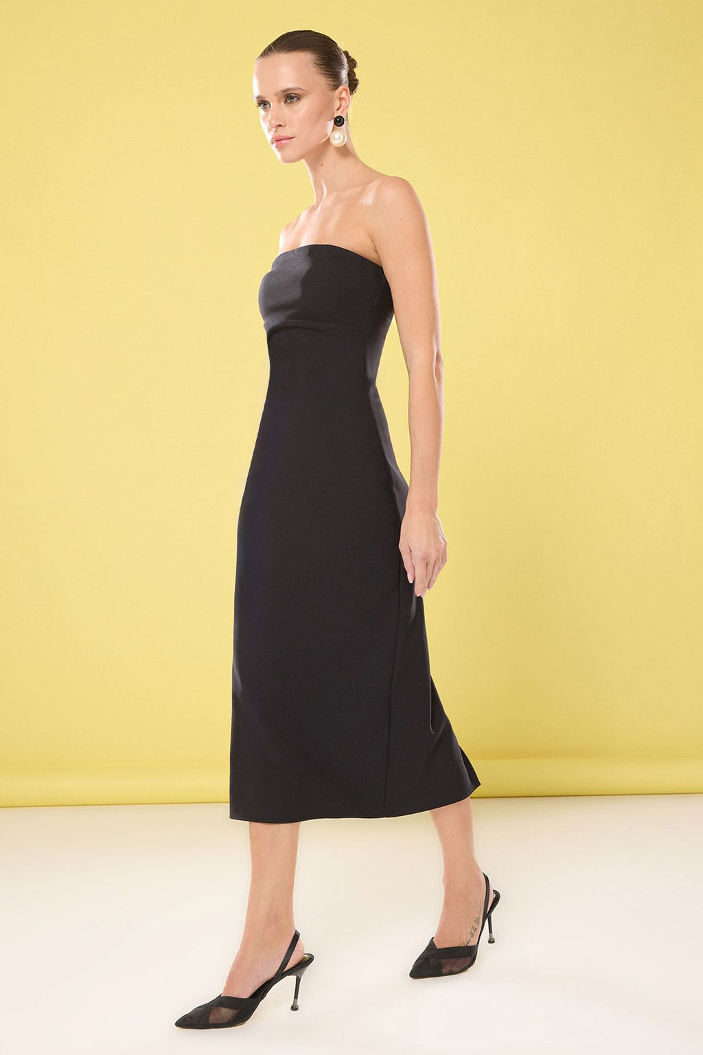 Siyah Duz Vucudu Saran Y?rtmac Detayl? Midi Dokuma Elbise TWOSS25EL00623 - Trendyolmilla фото 3