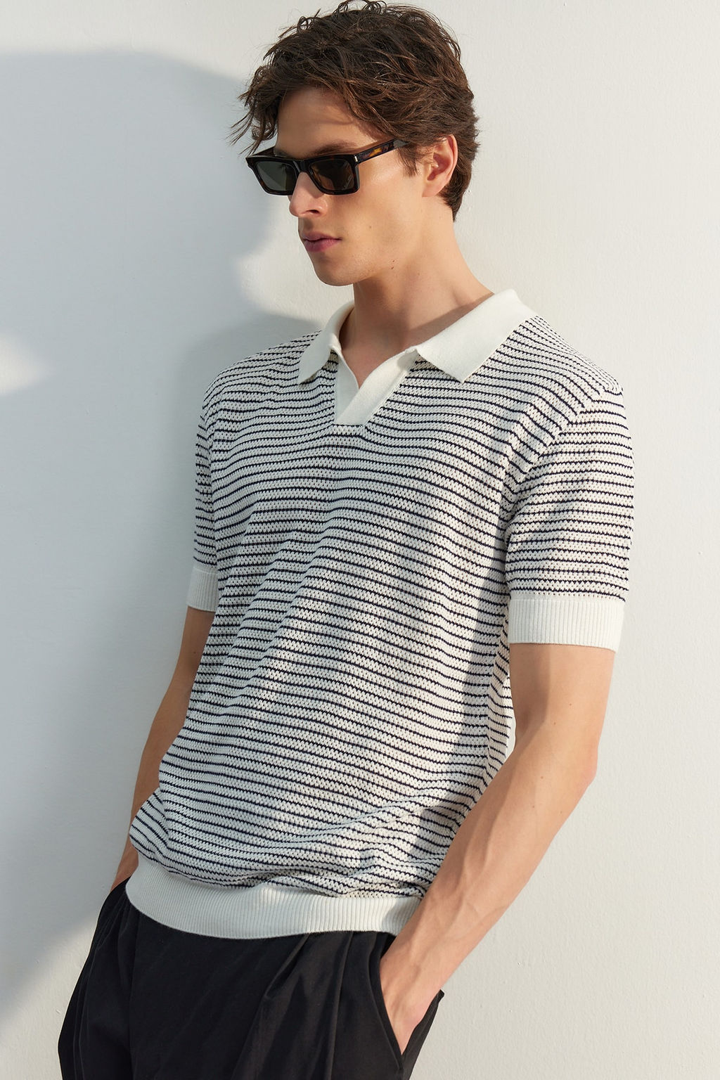 Lacivert Relaxed K?sa Kol Polo Yaka Triko T-shirt TMNSS23PO00026