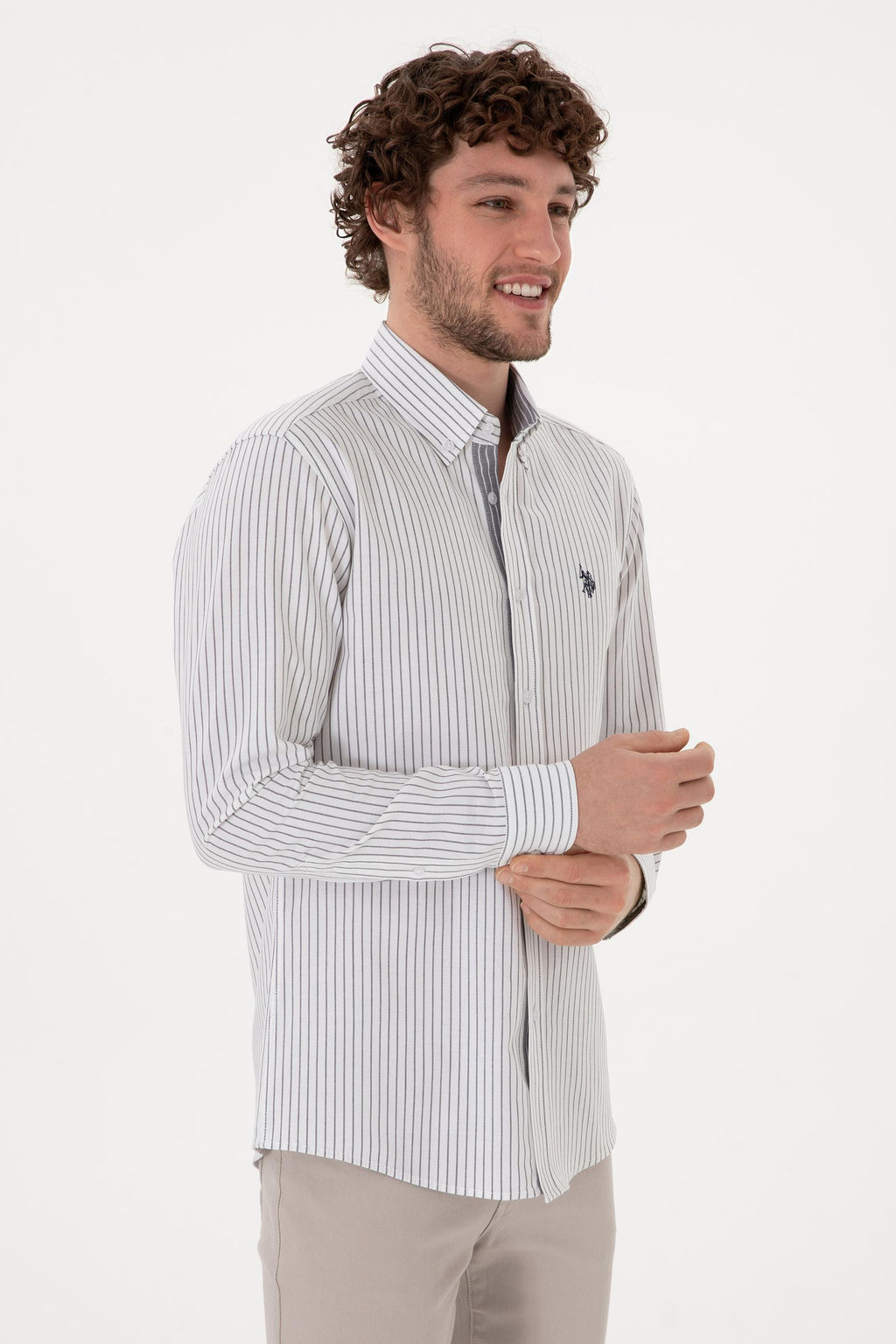 Erkek Gri _izgili Beyaz G_mlek Sepette S_rpriz _ndirim - U.s. polo assn фото 3